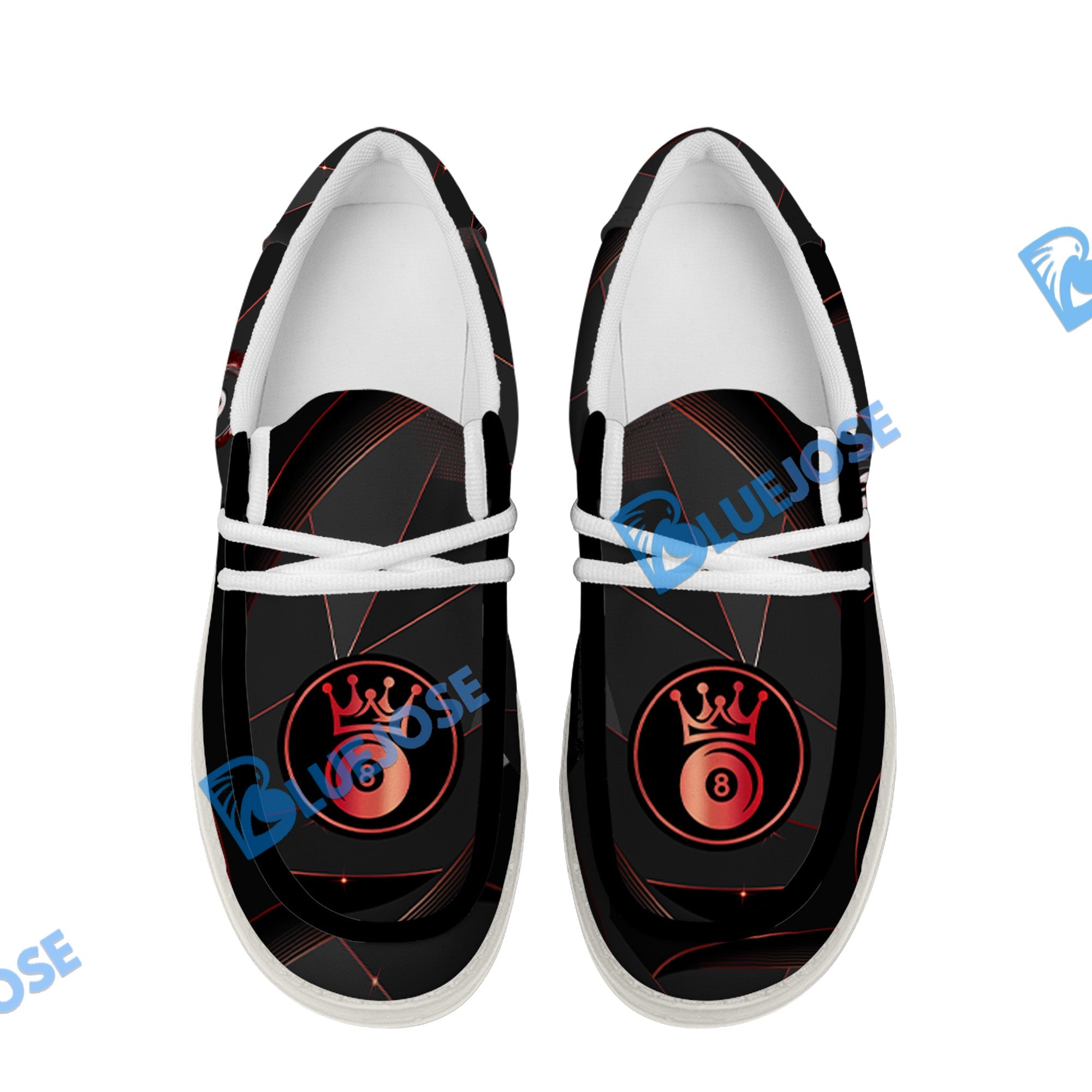 BlueJose Billiards 8 Ball Flame Luxury White Canvas Loafer Shoes (4 Colors)