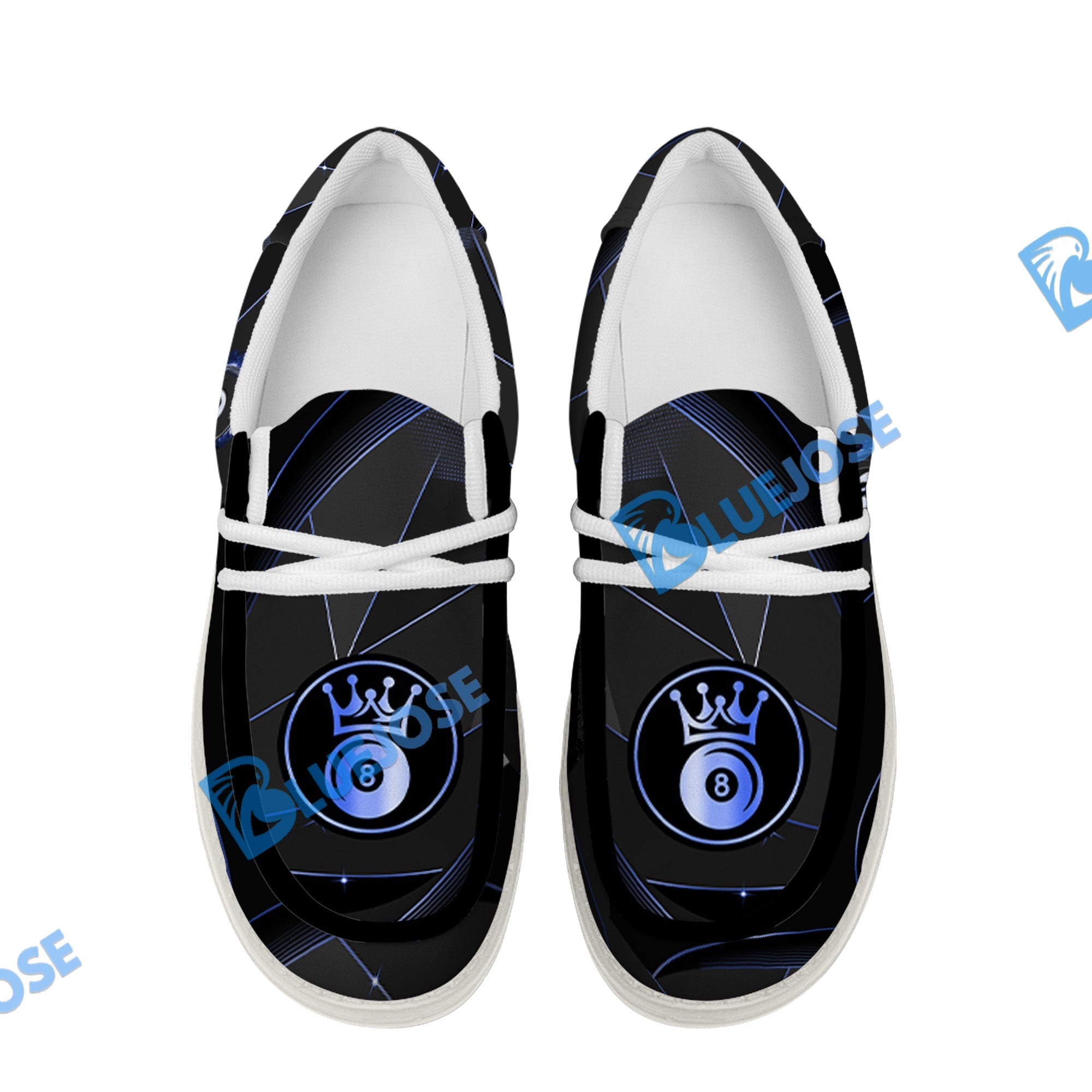 BlueJose Billiards 8 Ball Flame Luxury White Canvas Loafer Shoes (4 Colors)