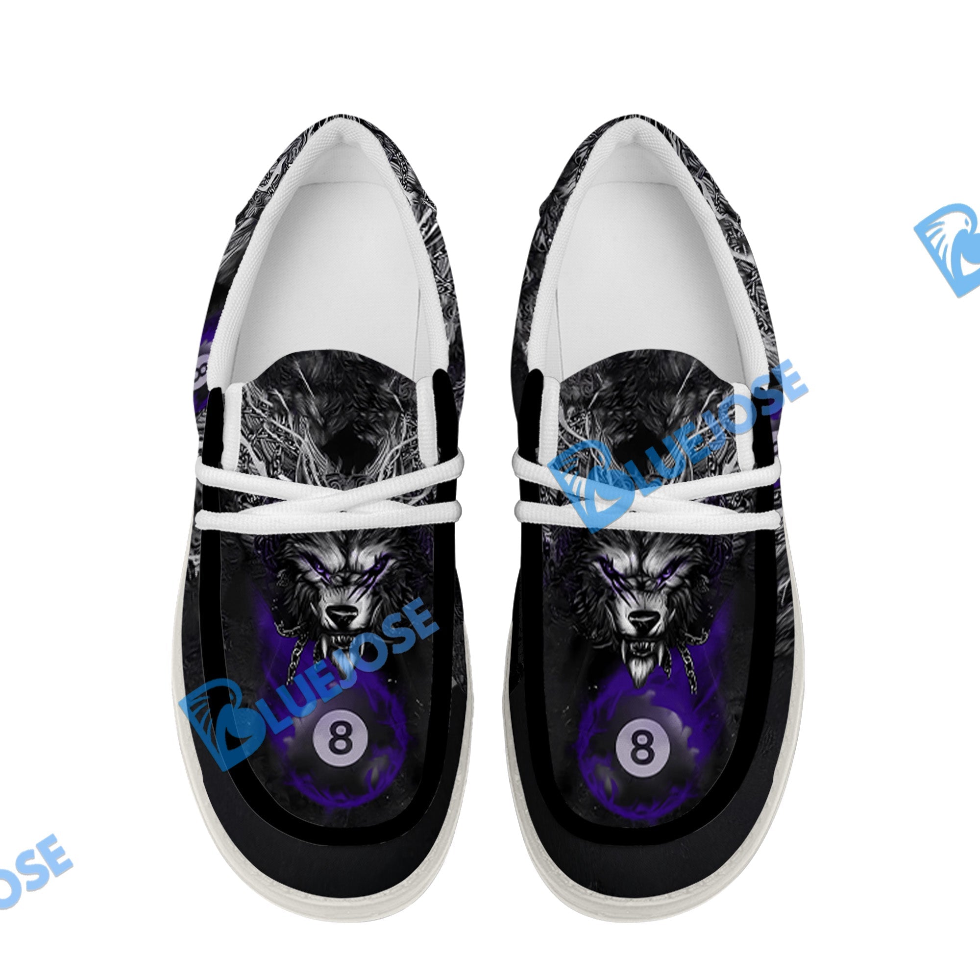 BlueJose Billiards 8 Chain Scar Wolf White Canvas Loafer Shoes (4 Colors)