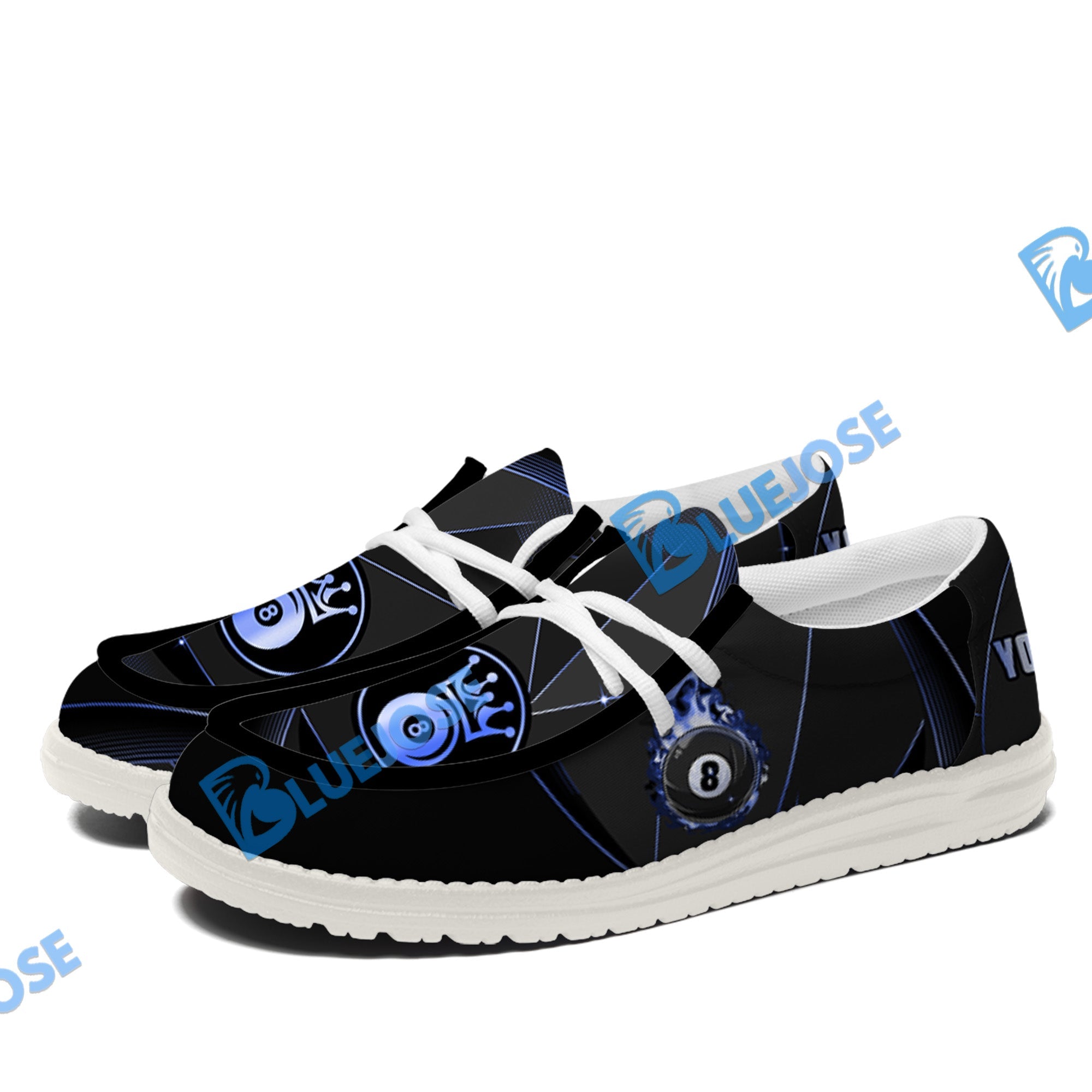 BlueJose Billiards 8 Ball Flame Luxury White Canvas Loafer Shoes (4 Colors)