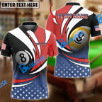 BlueJose Billiards American Flag Personalized Name, Team Name Shirt (3 Colors)