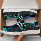 BlueJose Billiards 8 Ball Black Stains Grunge Cyan White Canvas Loafer Shoes