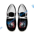 BlueJose Billiards Ball 8 Pool Smoke US Flag White Canvas Loafer Shoes