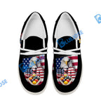 BlueJose Billiards 9 Ball Rack USA Eagle White Canvas Loafer Shoes
