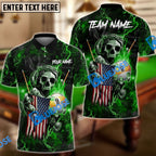 BlueJose Billiards Ball 9 Fire Skull US Flag Personalized Name, Team Name Shirt (6 Colors)