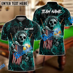 BlueJose Billiards Ball 9 Fire Skull US Flag Personalized Name, Team Name Shirt (6 Colors)