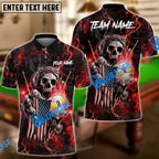 BlueJose Billiards Ball 9 Fire Skull US Flag Personalized Name, Team Name Shirt (6 Colors)