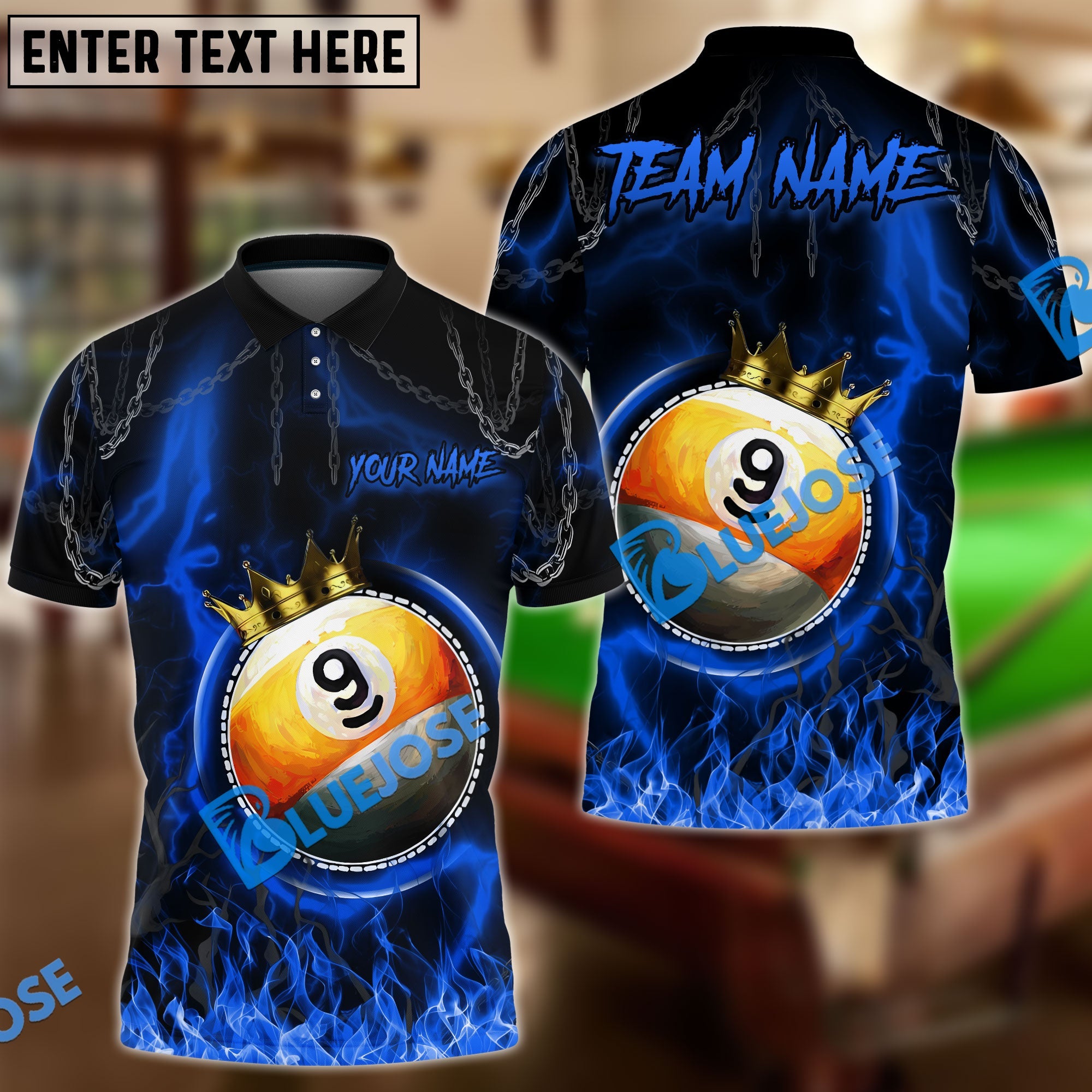 BlueJose Billiards Ball 9 Chain King Personalized Name, Team Name Unisex Shirt ( 4 Colors )