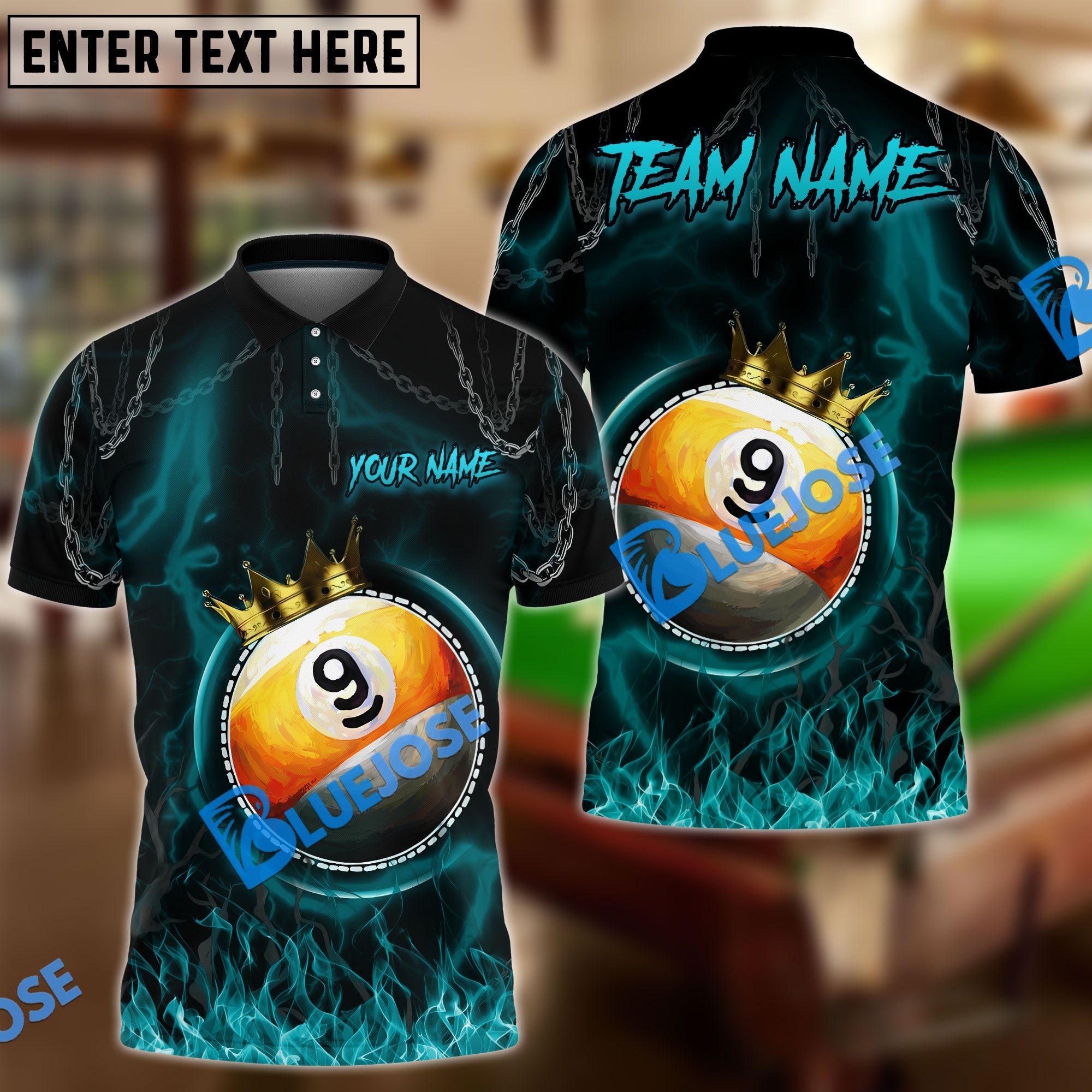 BlueJose Billiards Ball 9 Chain King Personalized Name, Team Name Unisex Shirt ( 4 Colors )