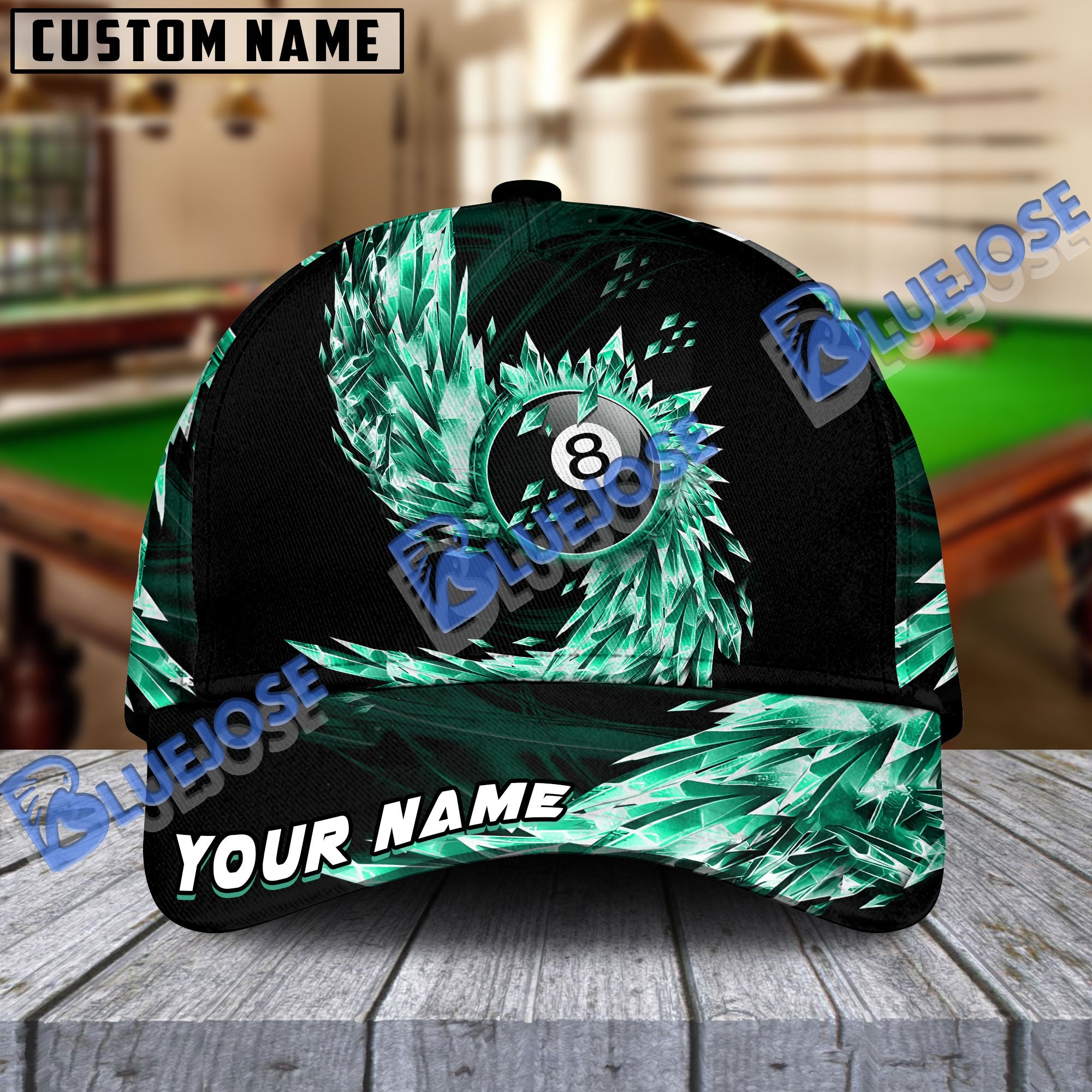 BlueJose Billiards Ball 8 Breath Of Ice Personalized Name Cap (6 Colors)