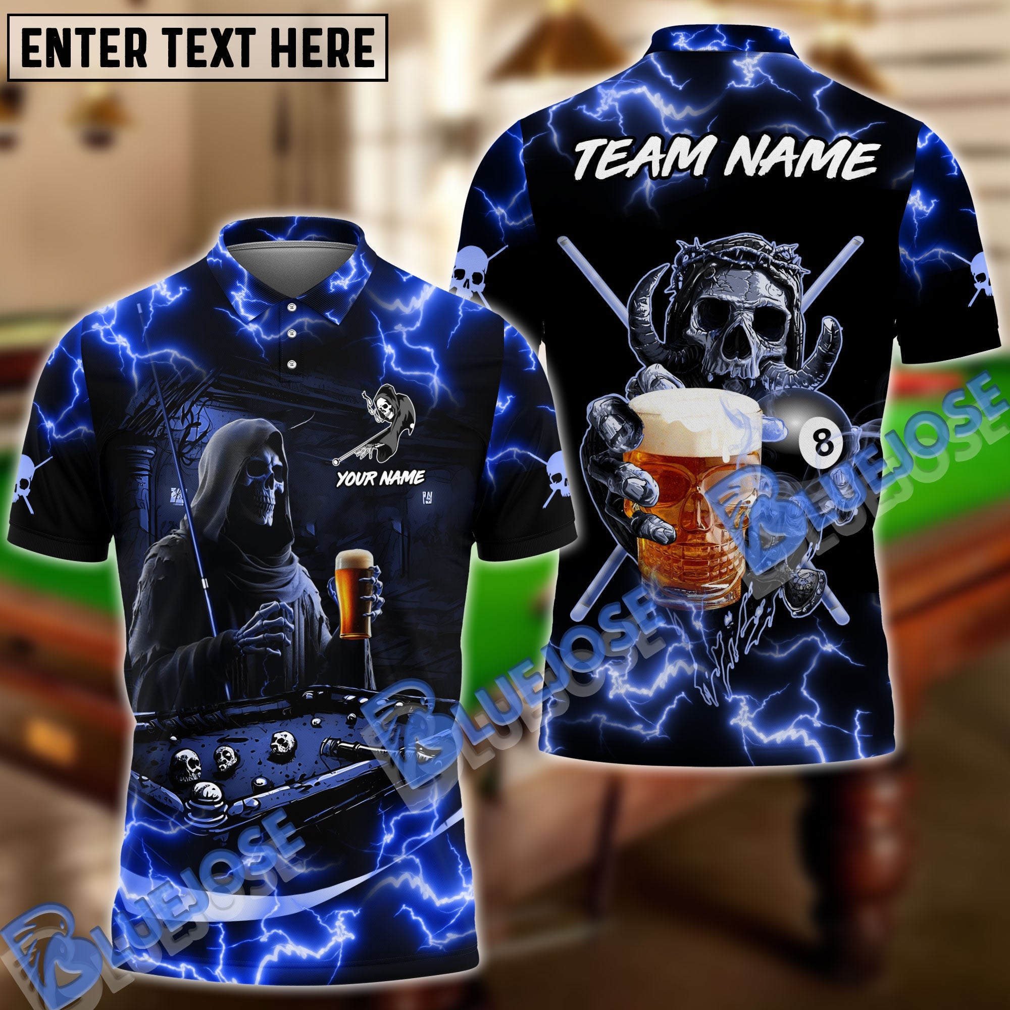 BlueJose Billiards Ball 8 Hell Reaper And Beer Personalized Shirt (4 Colors)