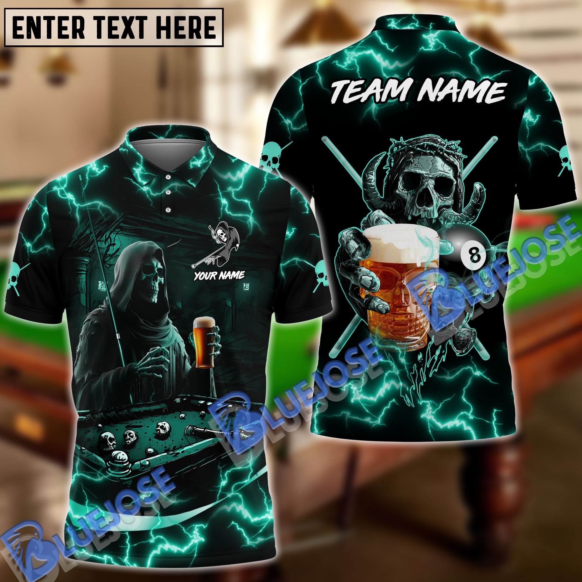 BlueJose Billiards Ball 8 Hell Reaper And Beer Personalized Shirt (4 Colors)