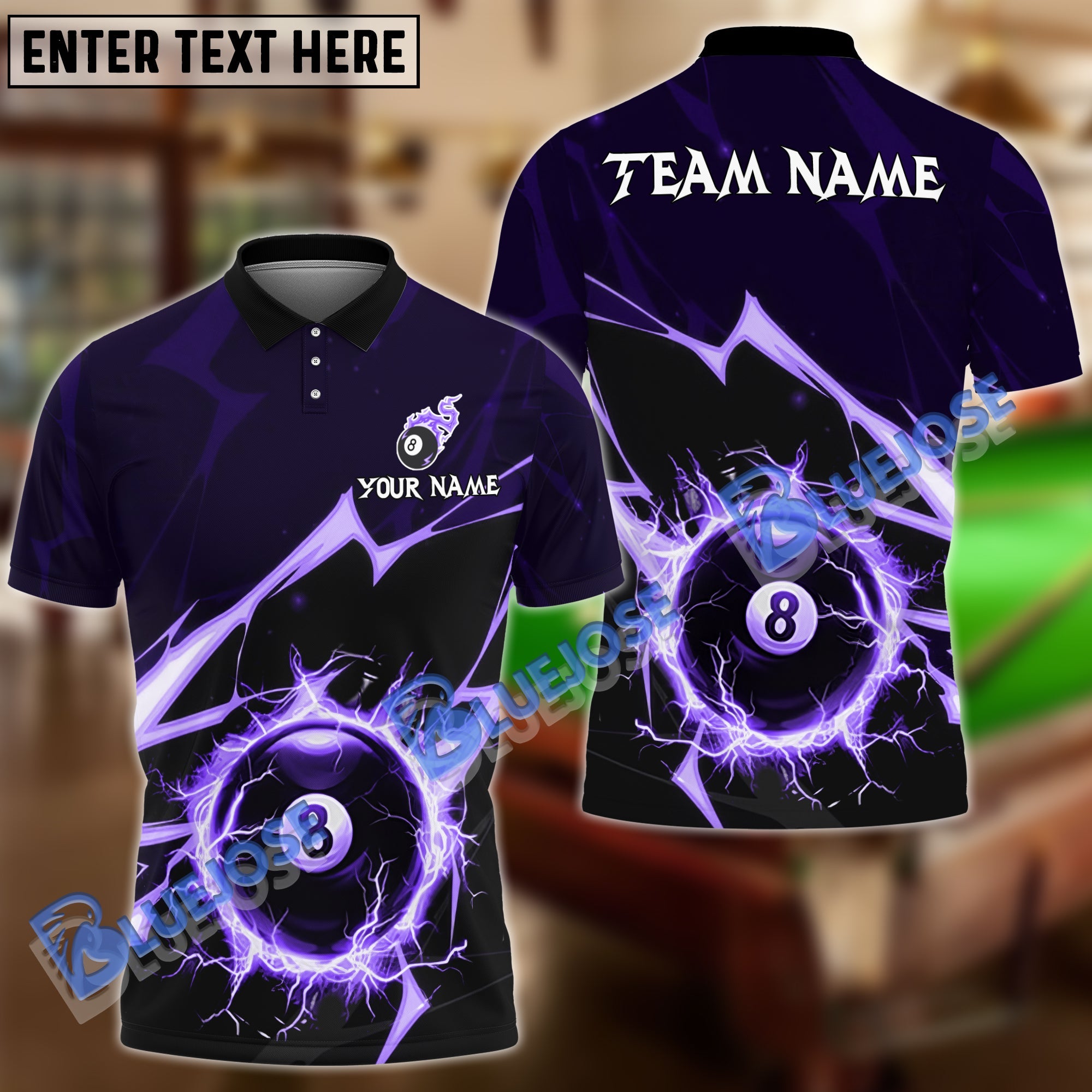 BlueJose Billiards Ball 8 Thunder Strike Down Personalized Name, Team Name Unisex Shirt (4 Colors)