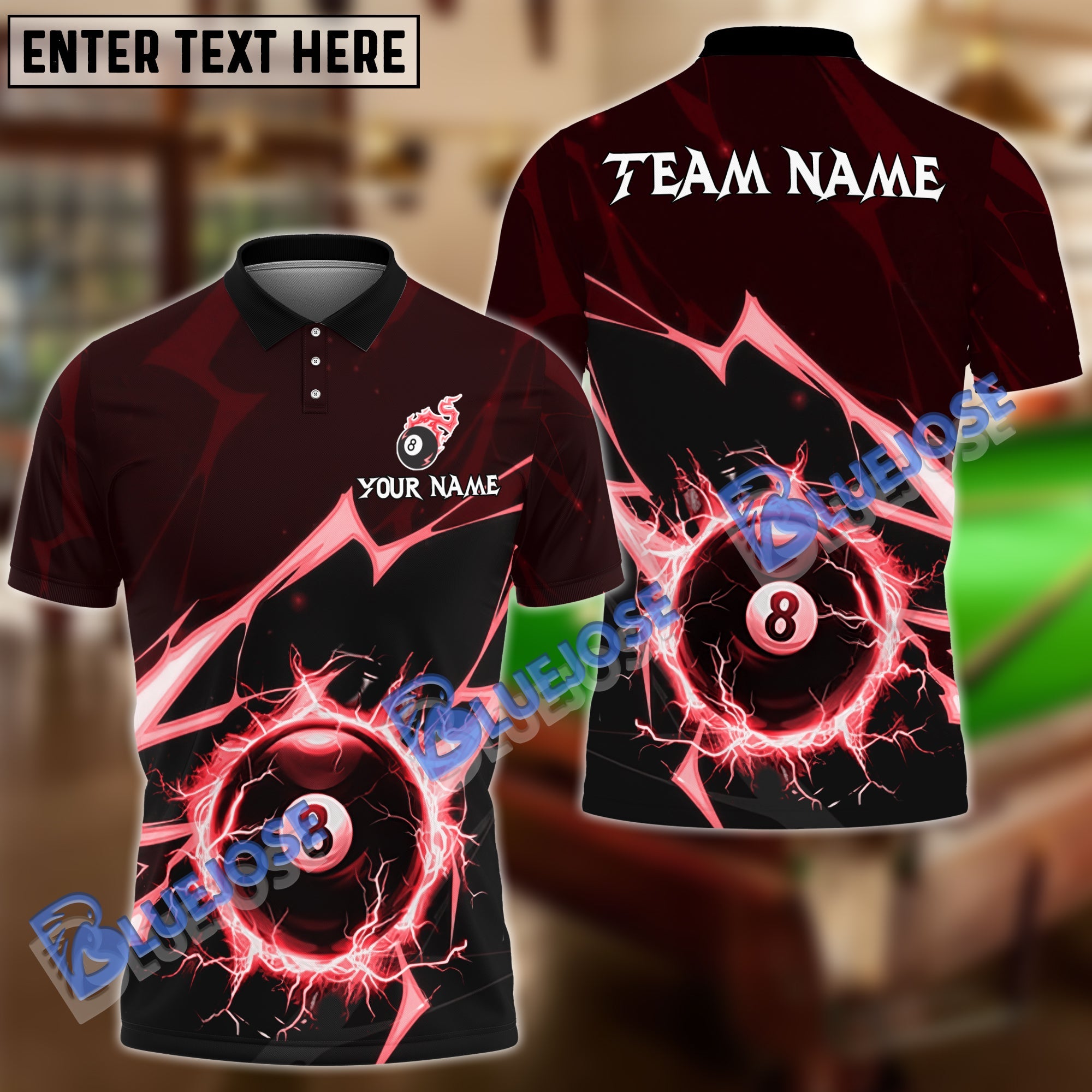 BlueJose Billiards Ball 8 Thunder Strike Down Personalized Name, Team Name Unisex Shirt (4 Colors)
