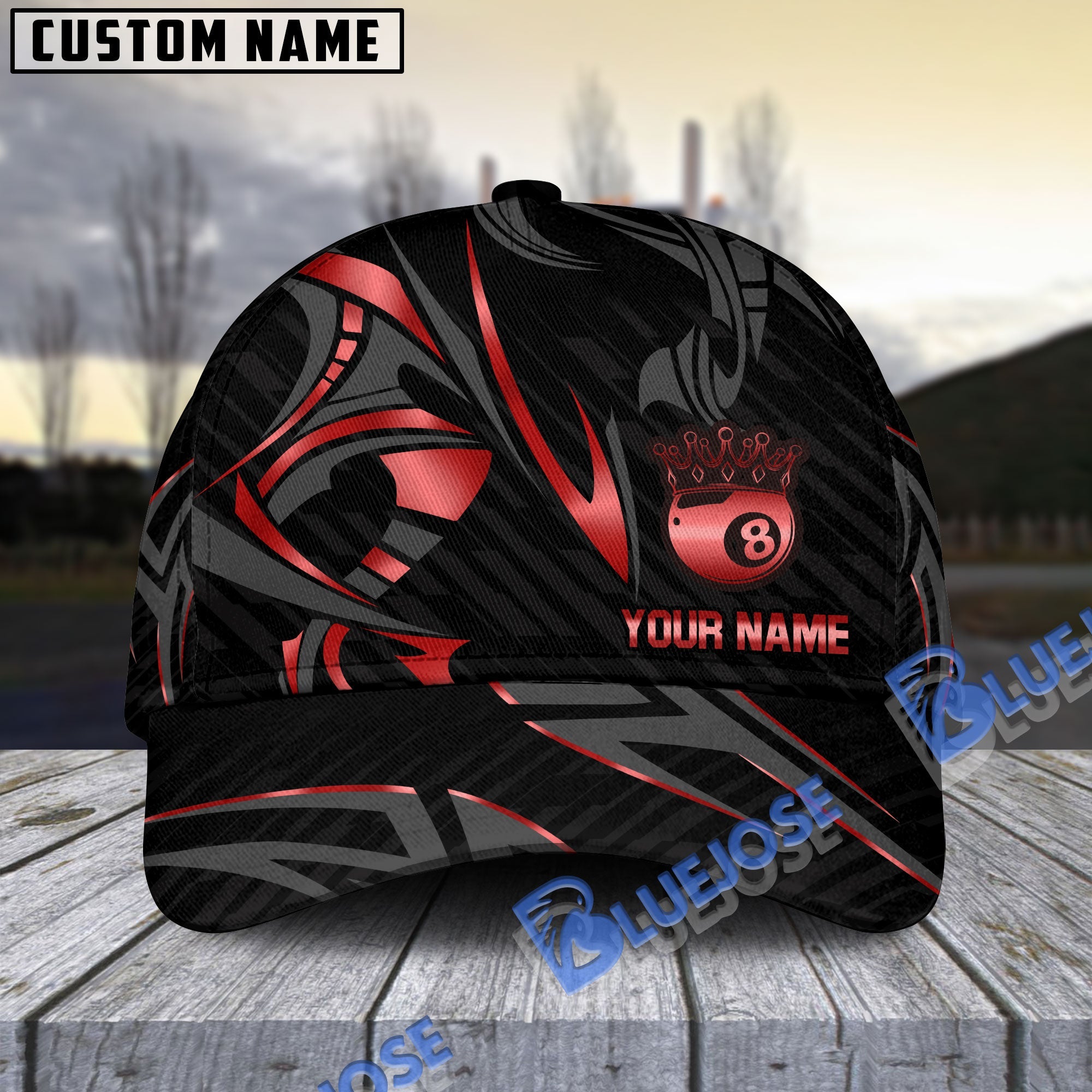 BlueJose Billiards Ball 8 Crown Personalized Name Cap (4 colors)