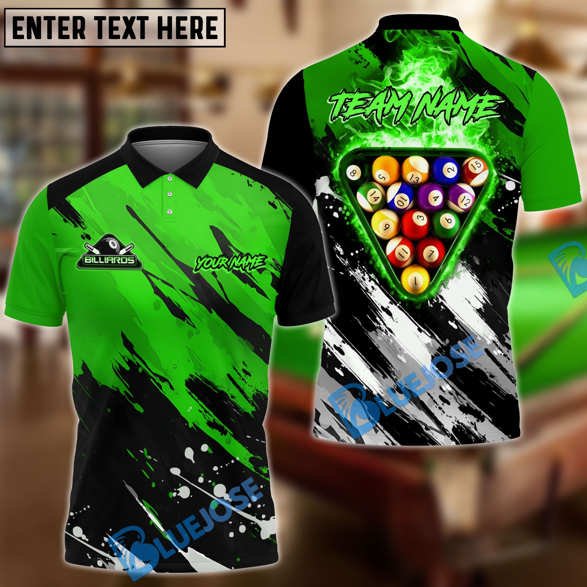 BlueJose Billiards Ball 8 Burning Rack Pattern Personalized Name Shirt ( 6 Colors)