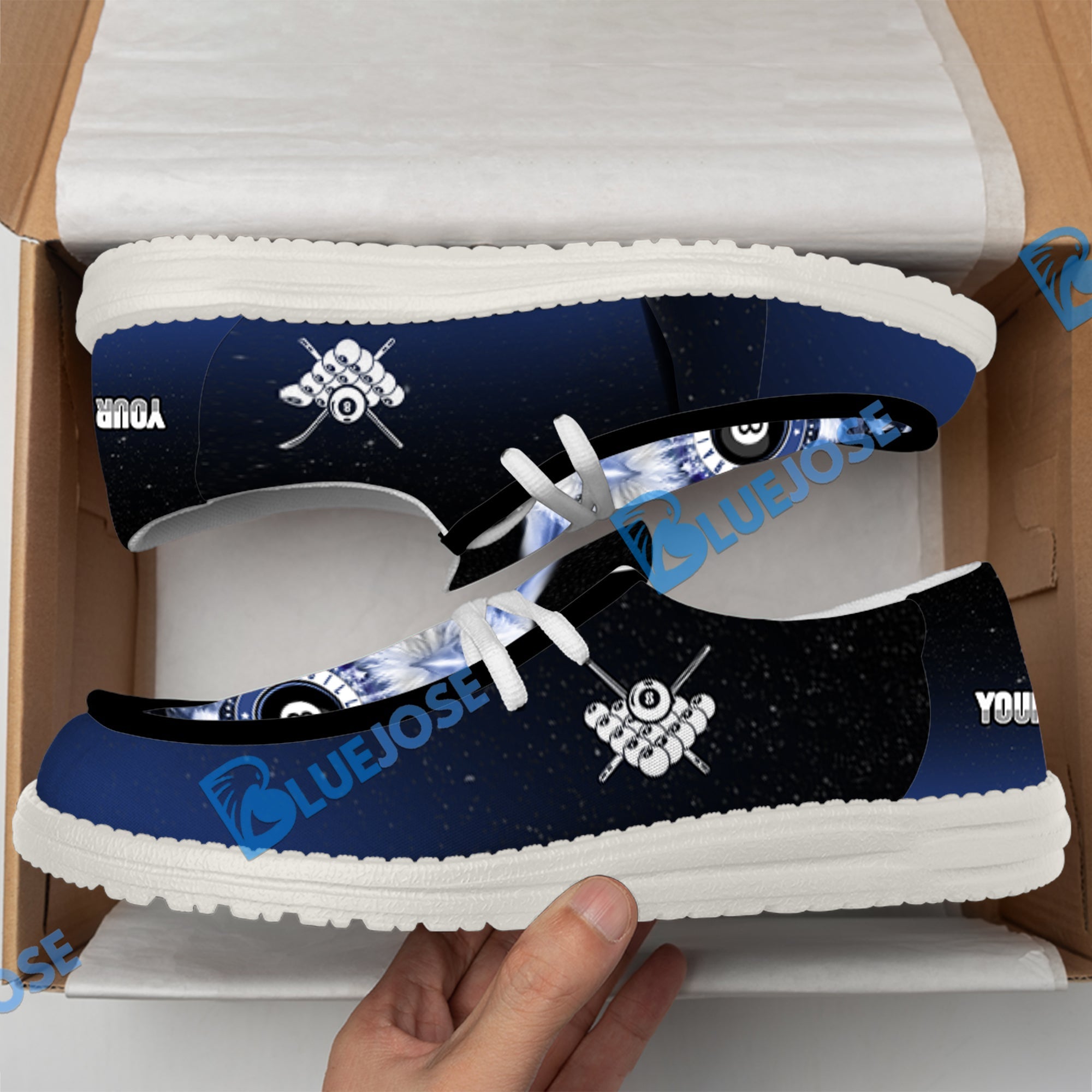 BlueJose Billiards Ball 8 Cross Eagle American Flag  White Canvas Loafer Shoes (4 Colors)