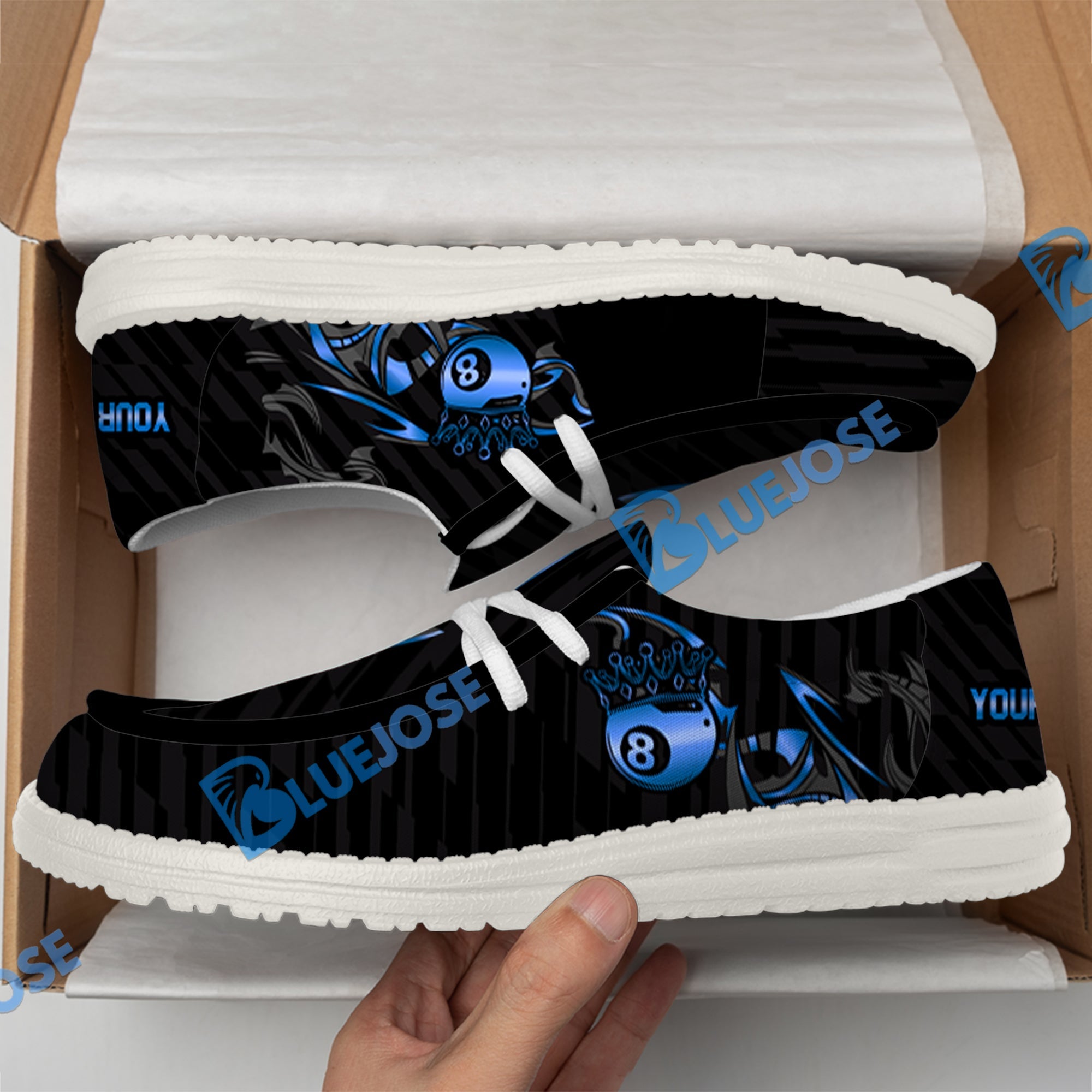 BlueJose Billiards Ball 8 Crown White Canvas Loafer Shoes (4 Colors)
