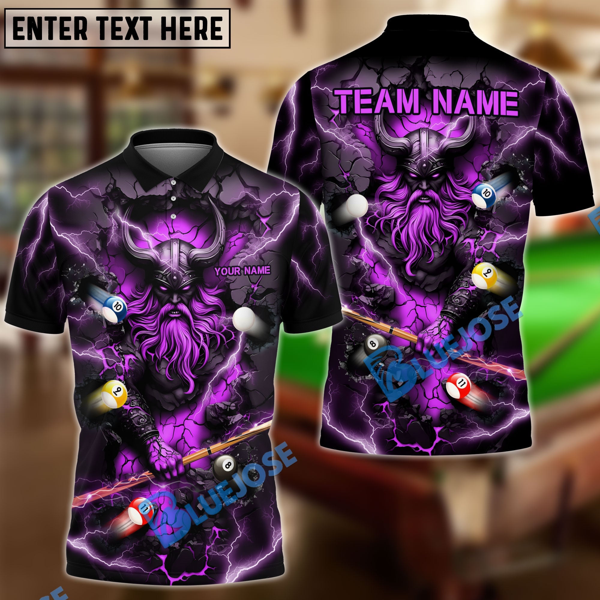 BlueJose Billiards Viking Thunder Personalized Name Shirt (5 Colors)