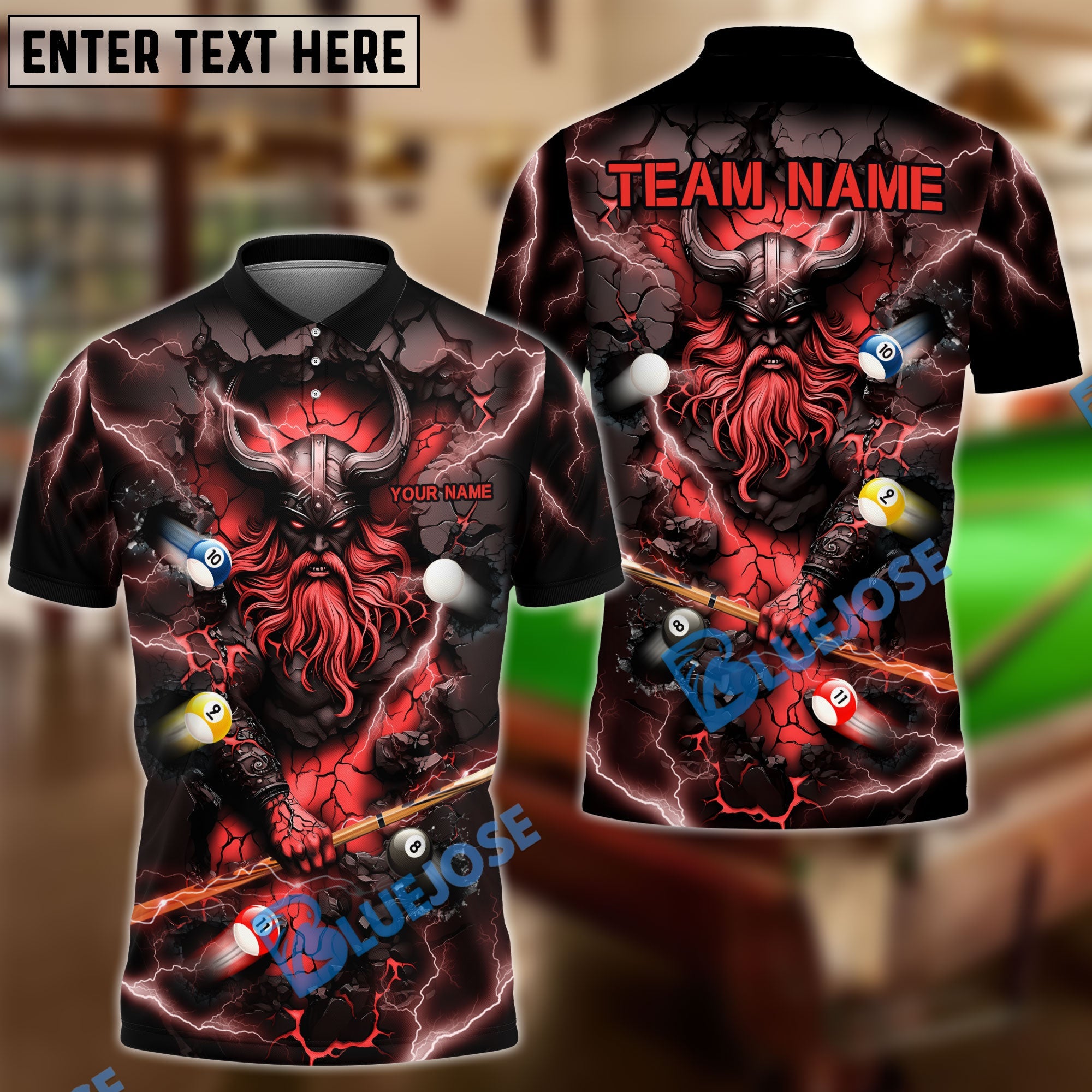 BlueJose Billiards Viking Thunder Personalized Name Shirt (5 Colors)