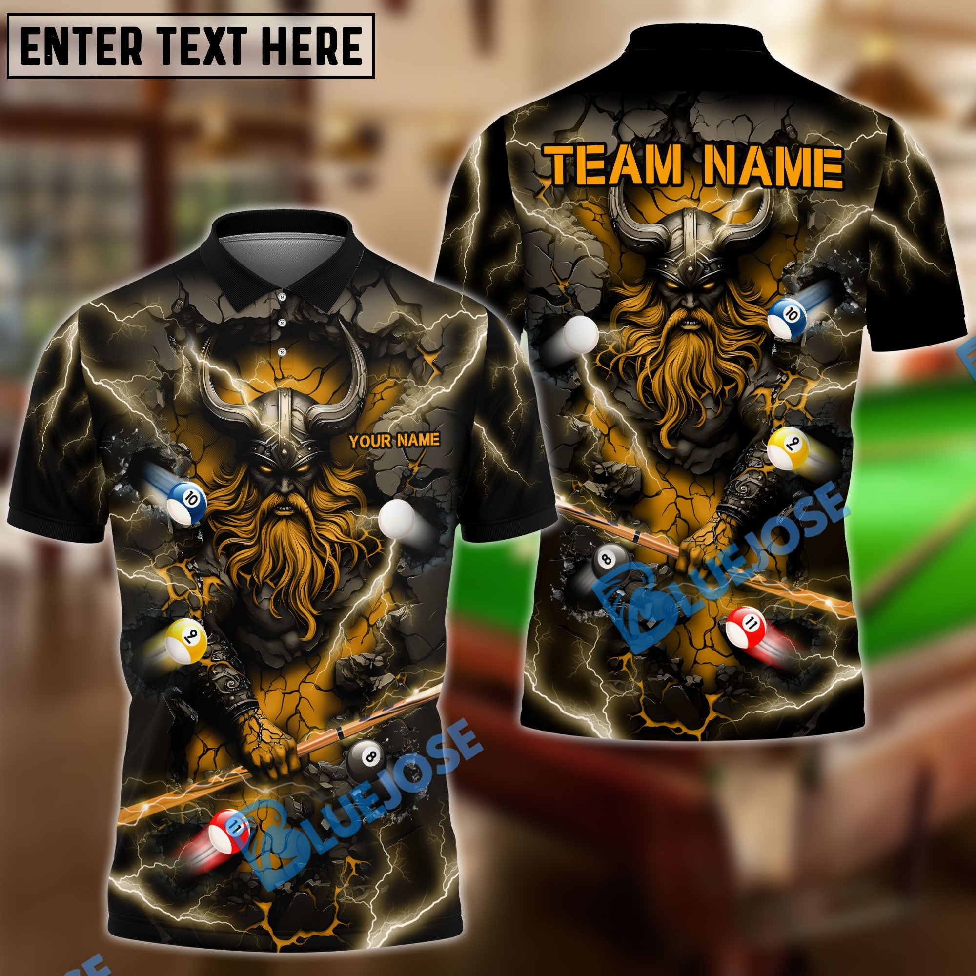 BlueJose Billiards Viking Thunder Personalized Name Shirt (5 Colors)