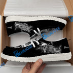 BlueJose Billiards Ball 8 Deadly Thunder Skull 2 White Canvas Loafer Shoes (3 Colors)