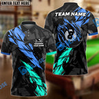 BlueJose Billiards Ball 8 Two Spike Fire Personalized Name & Team Name Shirt (4 Colors)