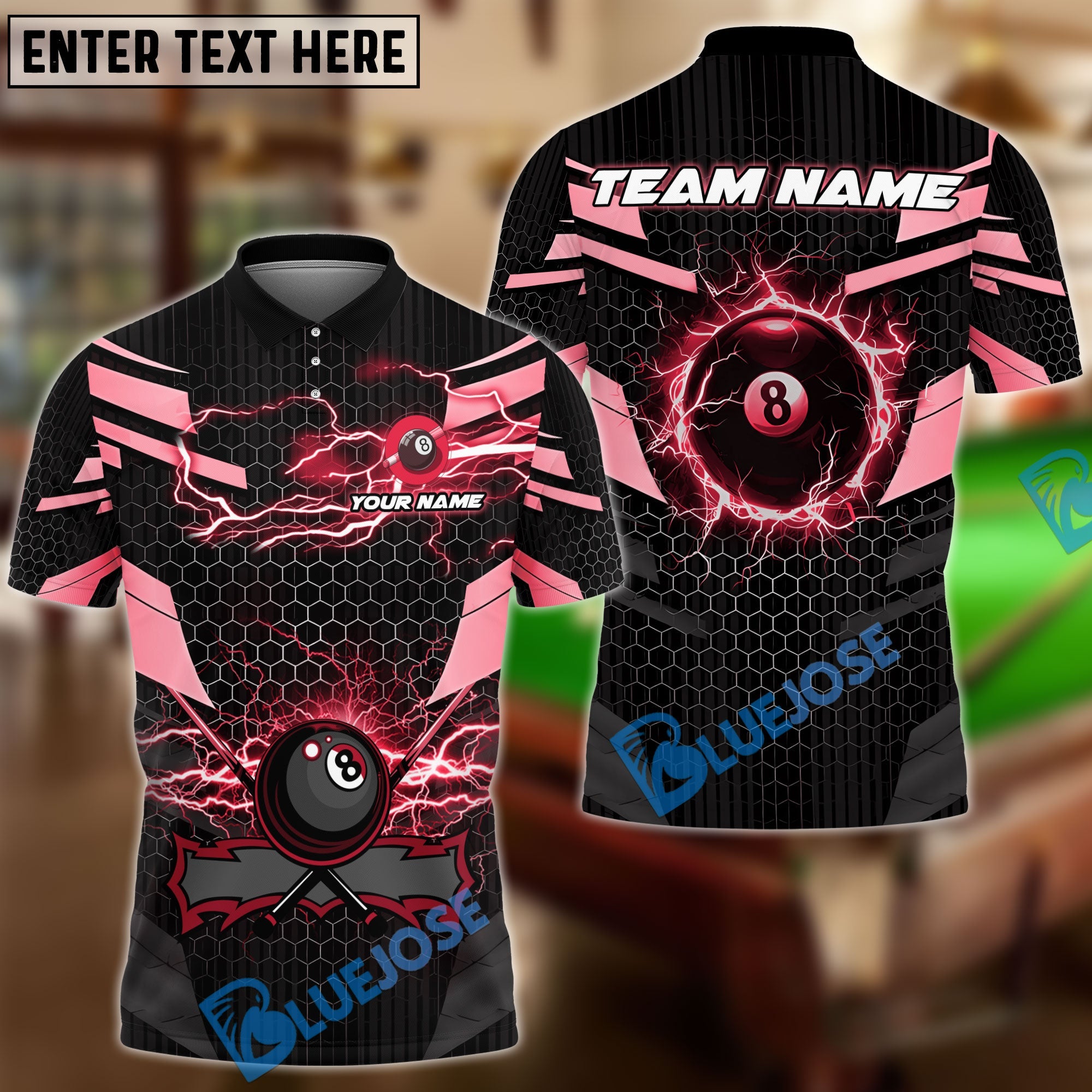 BlueJose Billiards Ball 8 Thunder Lightning Hexagon Personalized Name Team Name Unisex Shirt ( 6 Colors)