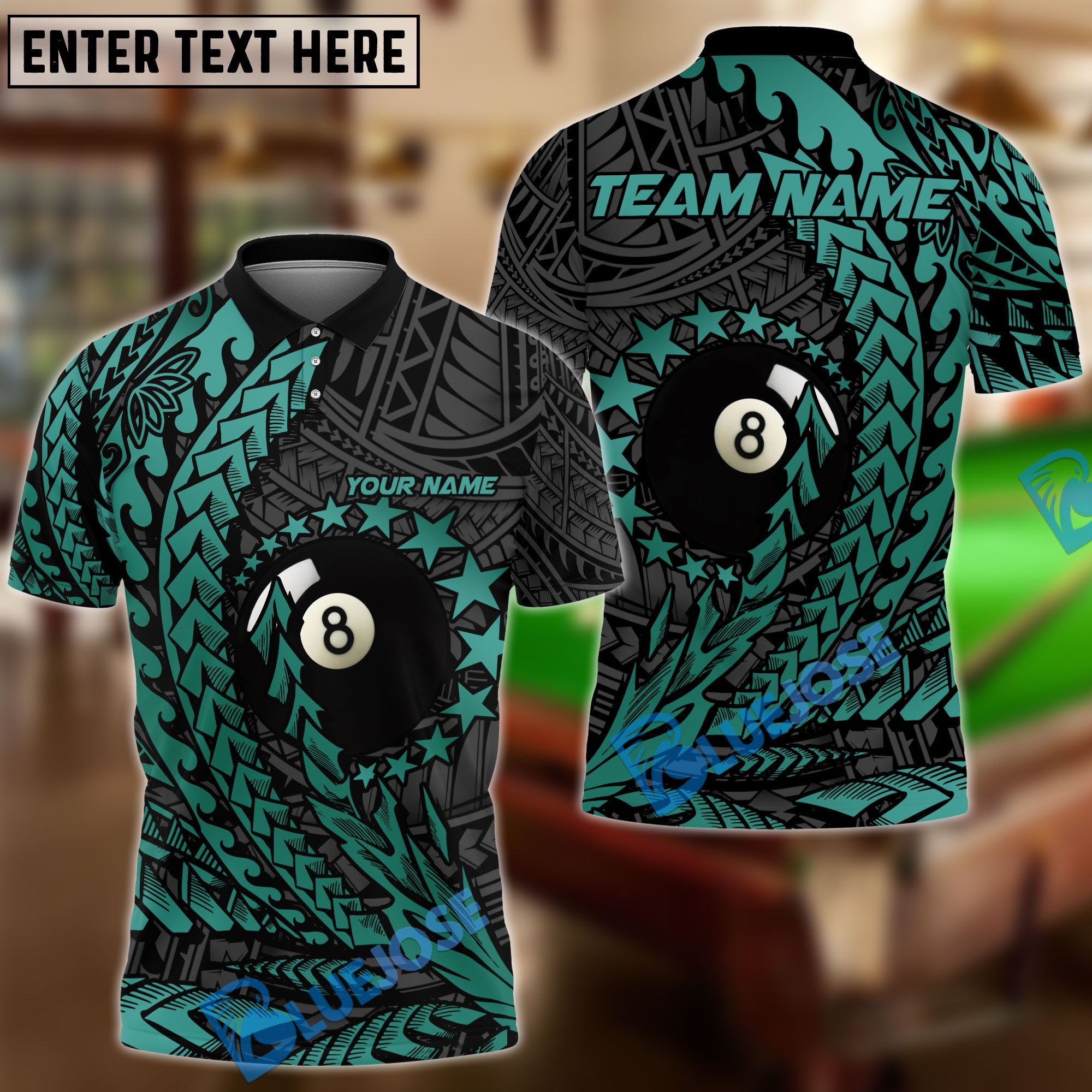 BlueJose Billiards Ball 8 Maori Stars Personalized Name, Team Name Unisex Shirt (4 Colors)