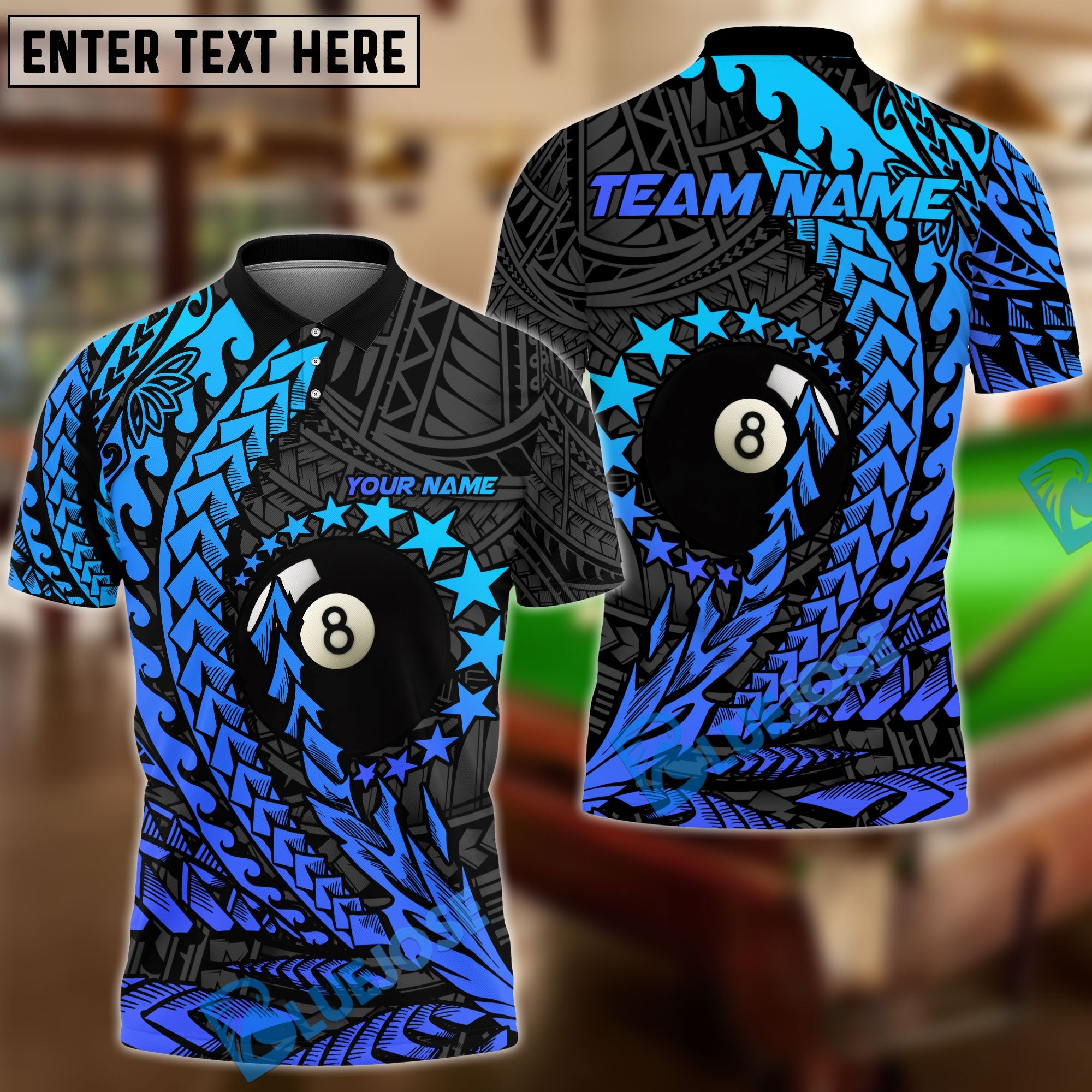BlueJose Billiards Ball 8 Maori Stars Personalized Name, Team Name Unisex Shirt (4 Colors)