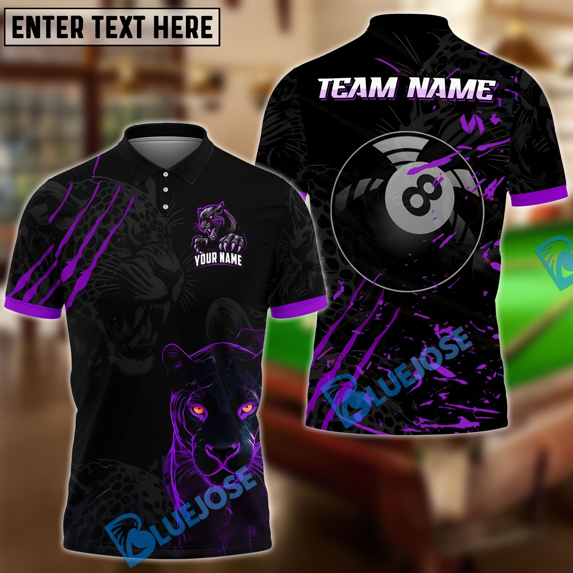 BlueJose Billiards Ball 8 Leopard Panther Personalized Name & Team Name Shirt (4 Colors)