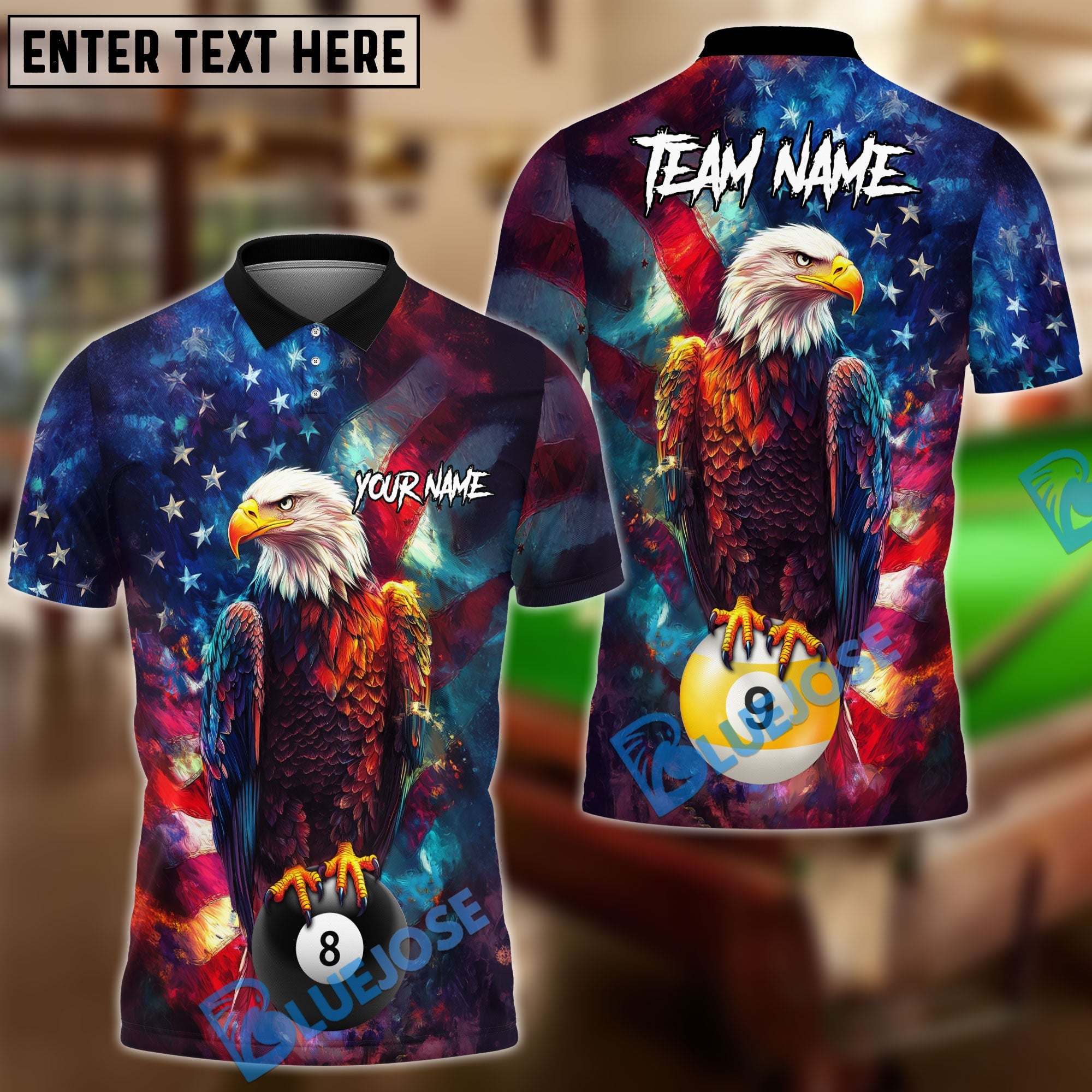 BlueJoses Billiards Ball 8 & 9 Eagle US Flag Customized Name, Team Name 3D Shirt