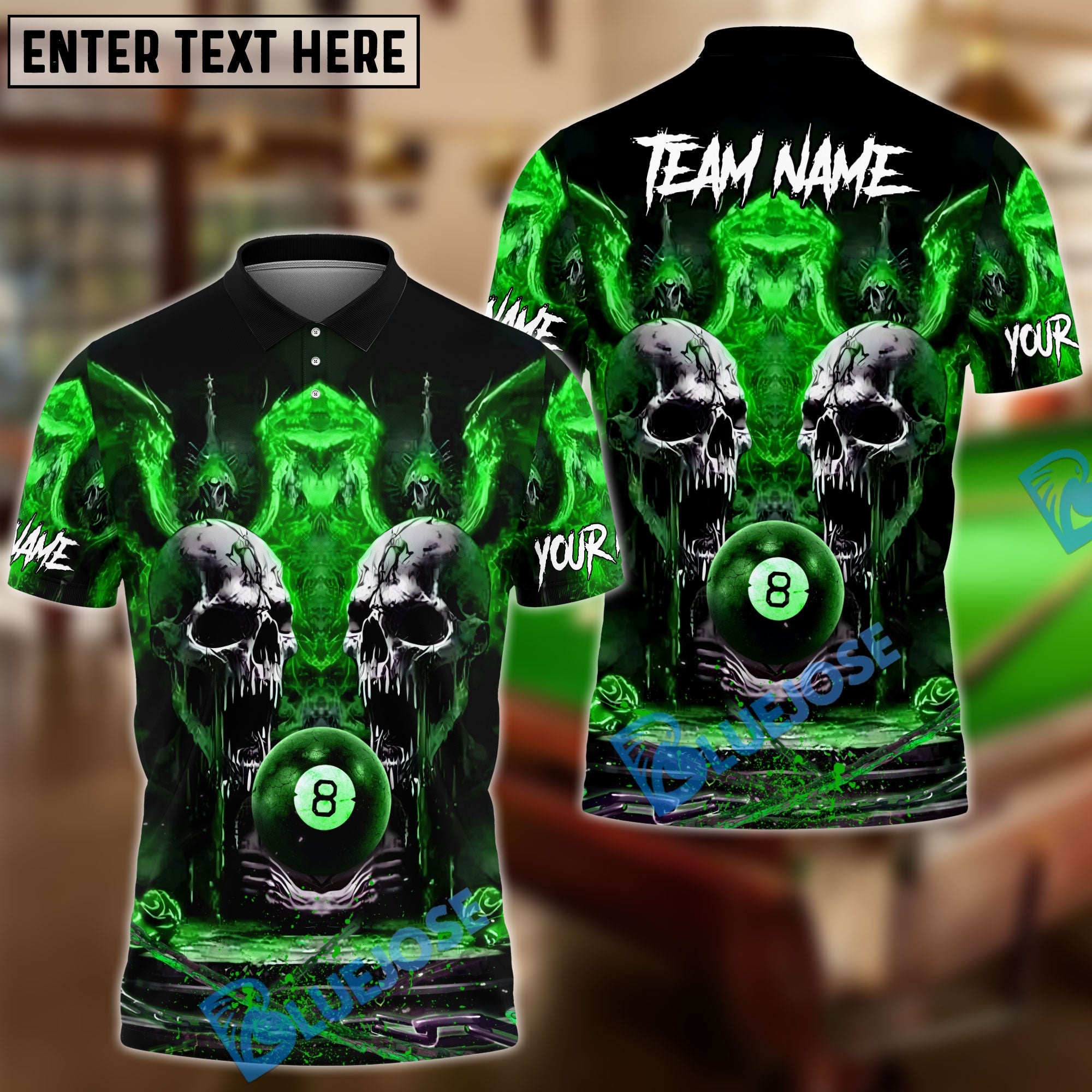 BlueJose Billiards Ball 8 Hell Throne Personalized Name & Team Name Shirt (4 Colors)