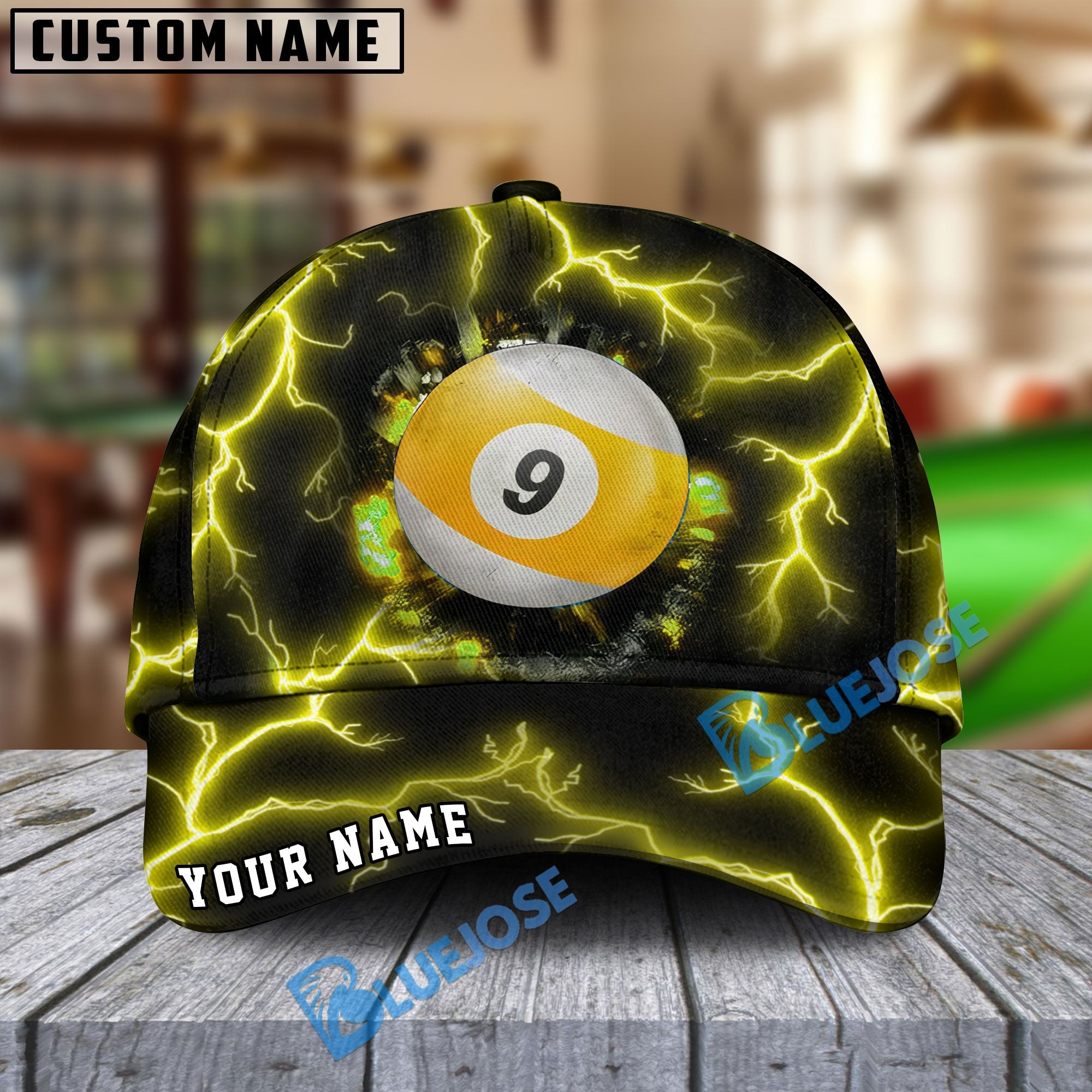 BlueJose Billiards  Ball 9 The Power Of The God Of Thunder Personalized Name Cap (4 Colors)