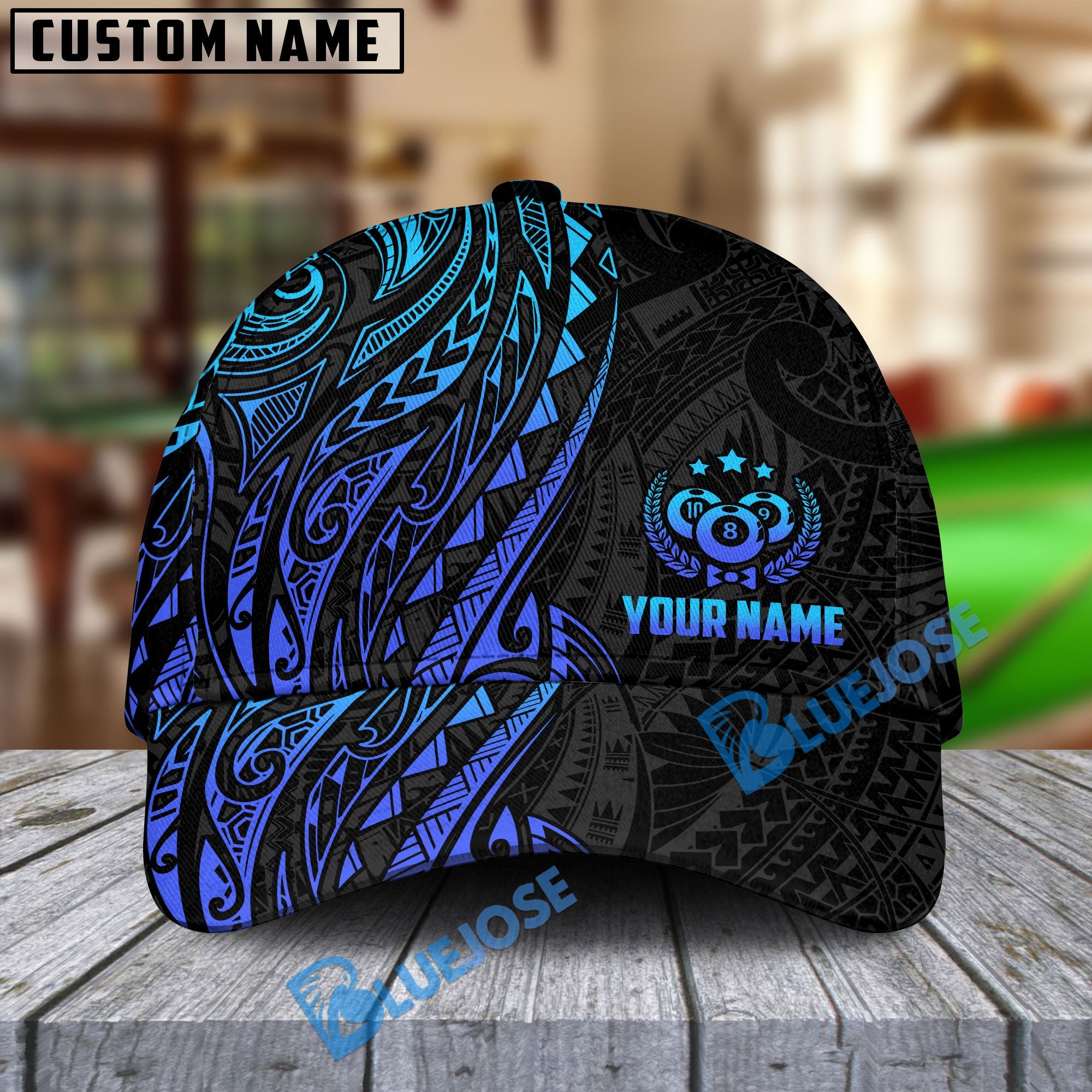 BlueJose Billiards Maori Personalized Name Cap (4 Colors)