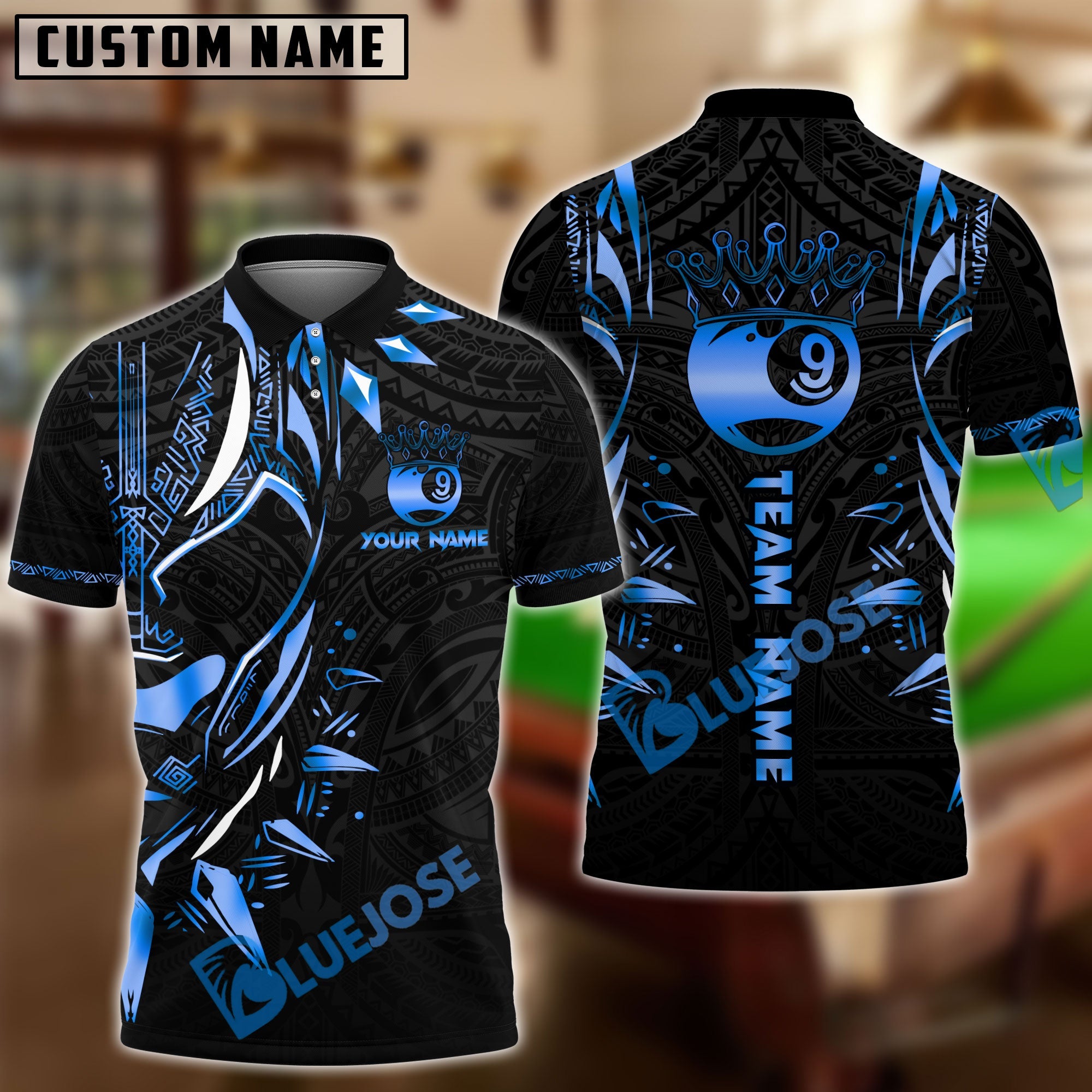 BlueJose Billiards Ball 9 Black Panther WKD Personalized Name, Team Name Shirt (6 Colors)