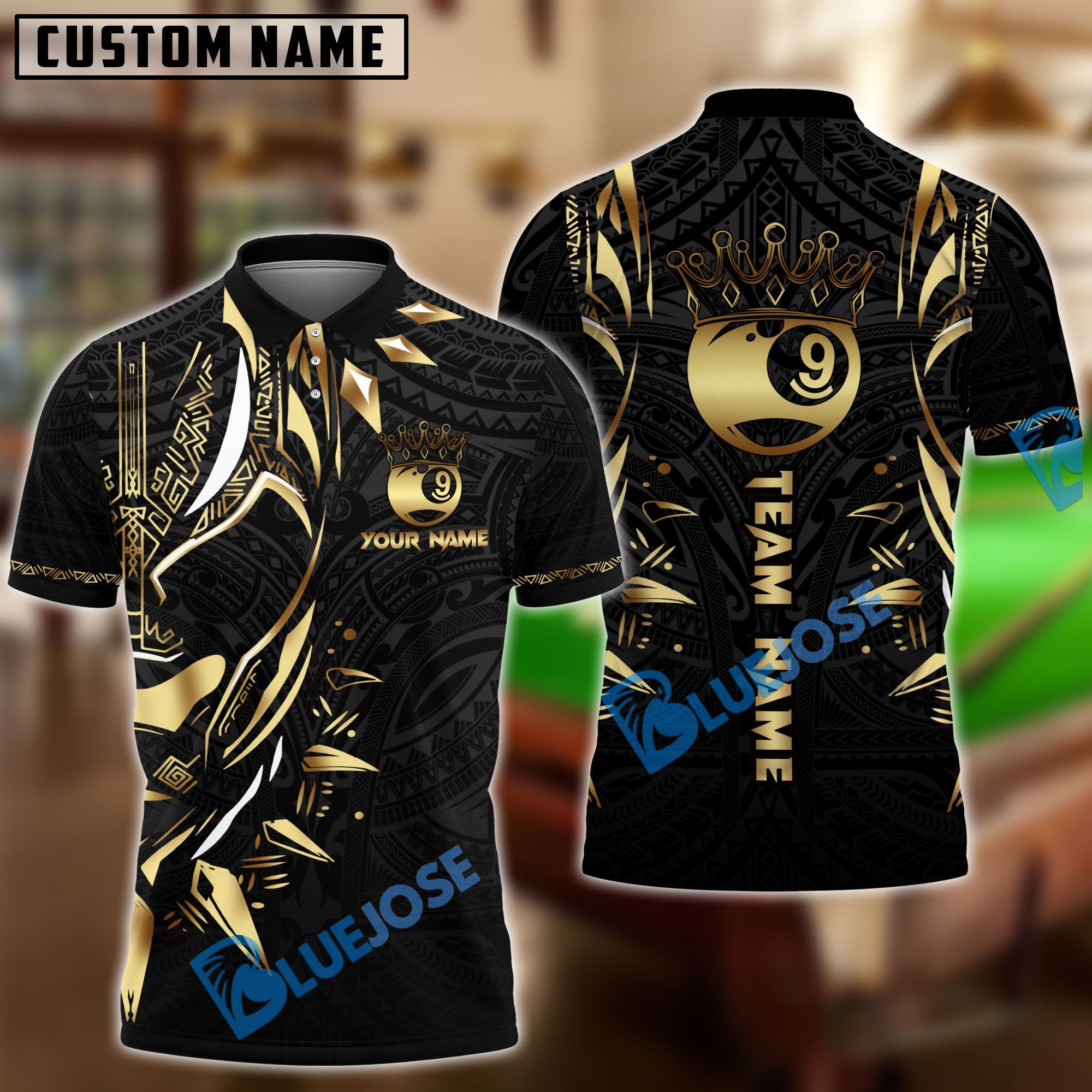 BlueJose Billiards Ball 9 Black Panther WKD Personalized Name, Team Name Shirt (6 Colors)