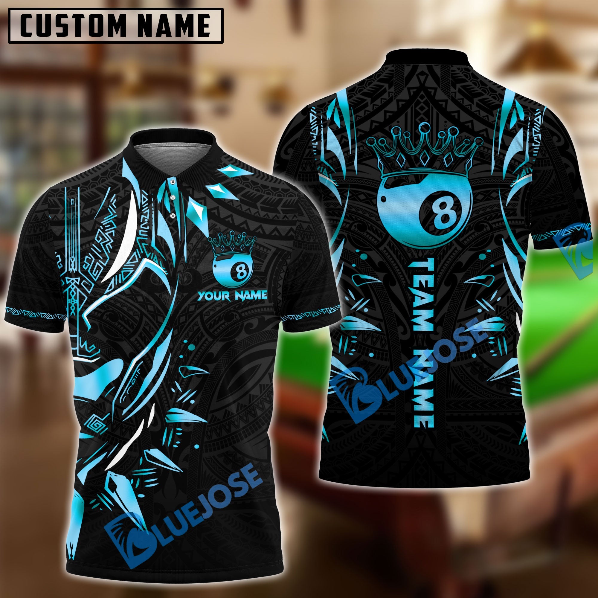 BlueJose Billiards Ball 8 Black Panther WKD Personalized Name, Team Name Shirt (6 Colors)