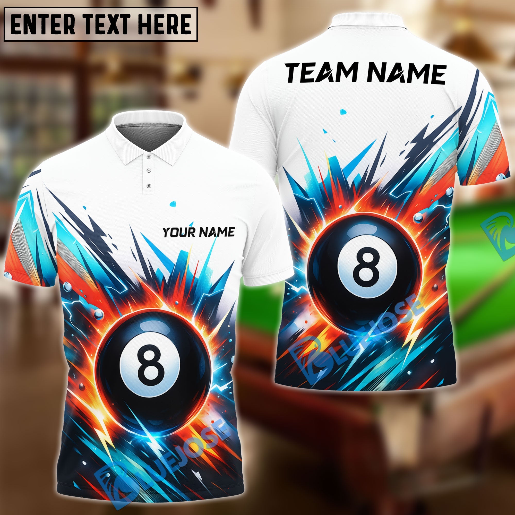 BlueJose Billiards Ball 8 Thunder Break Personalized Name, Team Name Unisex Shirt