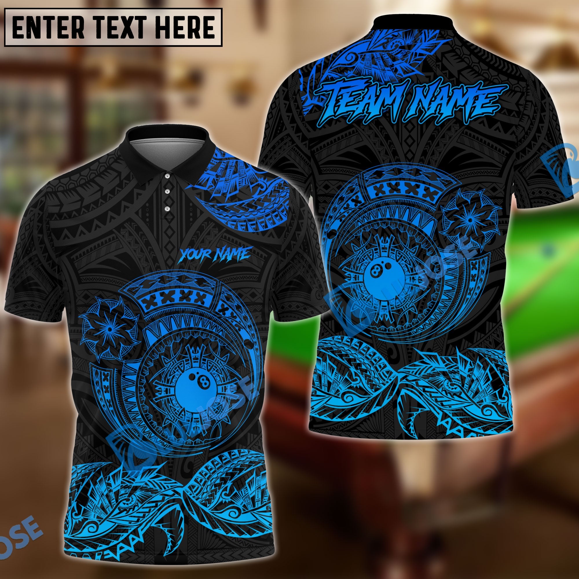 BlueJose Billiards Ball 8 Maori Polynesian Personalized Name Shirt (4 Colors)