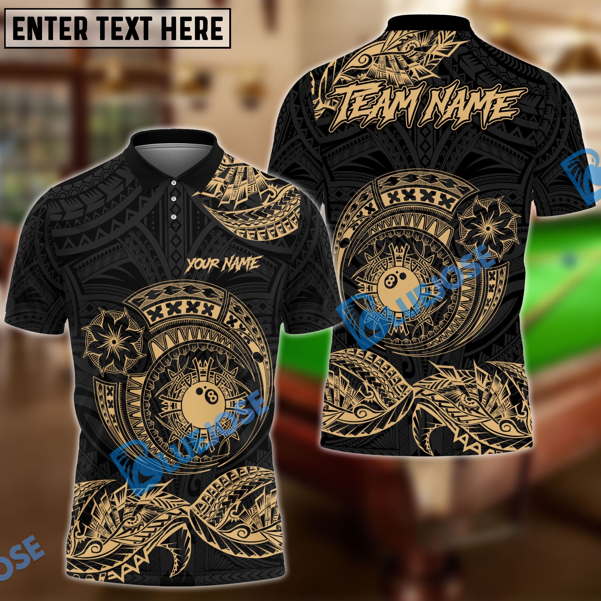 BlueJose Billiards Ball 8 Maori Polynesian Personalized Name Shirt (4 Colors)