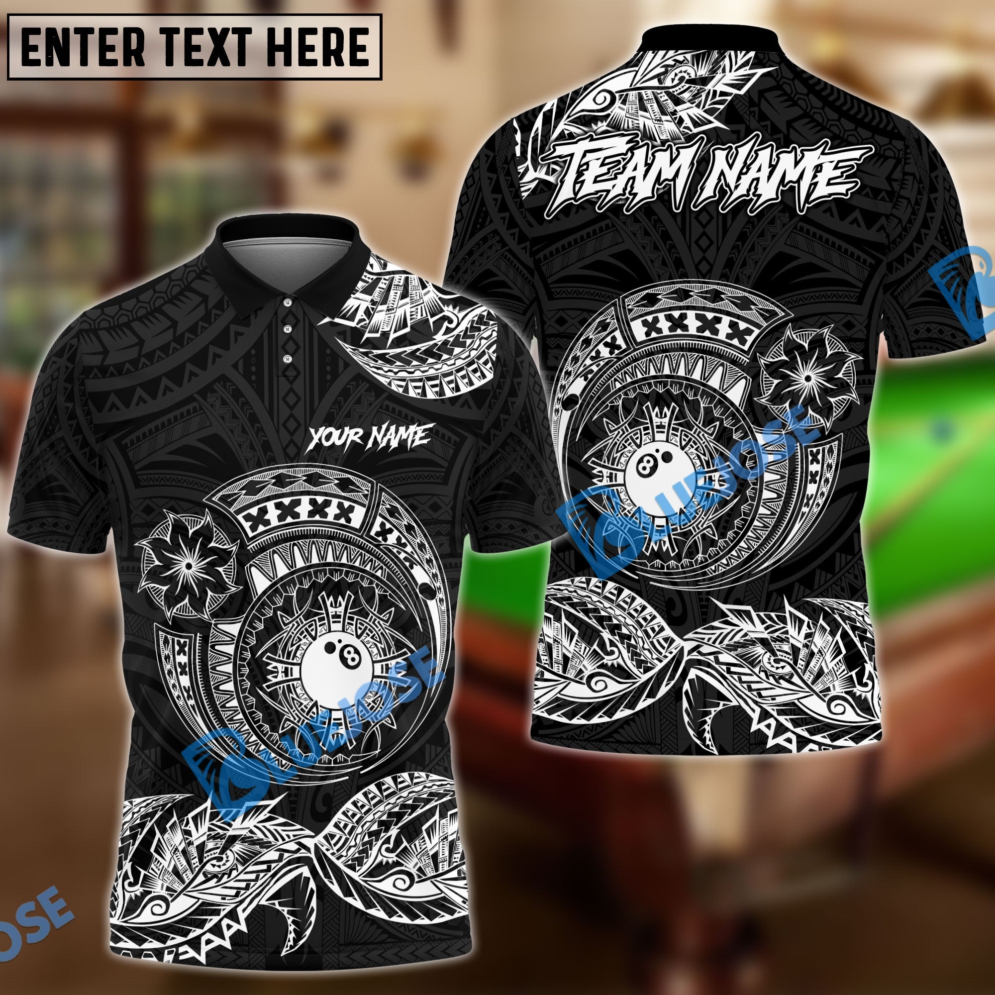 BlueJose Billiards Ball 8 Maori Polynesian Personalized Name Shirt (4 Colors)