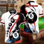 BlueJose Billiards Classic 8-Ball Black & White Personalized Name Shirt (4 Colors)