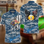 BlueJose Billiards 9-Ball Camo American Wings Personalized Name Shirt (4 Colors)