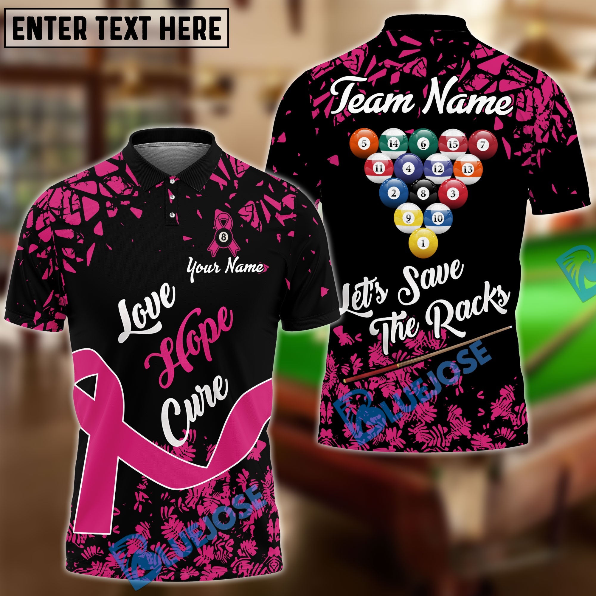 BlueJose Billiards Ball 8 Love Hope Cure For Awareness Personalized Name, Team Name Unisex Shirt (4 Colors)