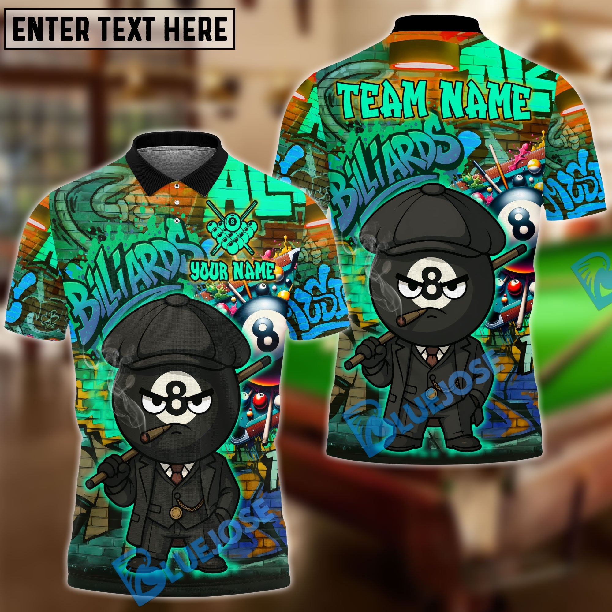 BlueJose Billiards 8 Ball Graffiti By The Order Of Peaky B Personalized Name, Team Name Unisex Shirt (4 Colors)