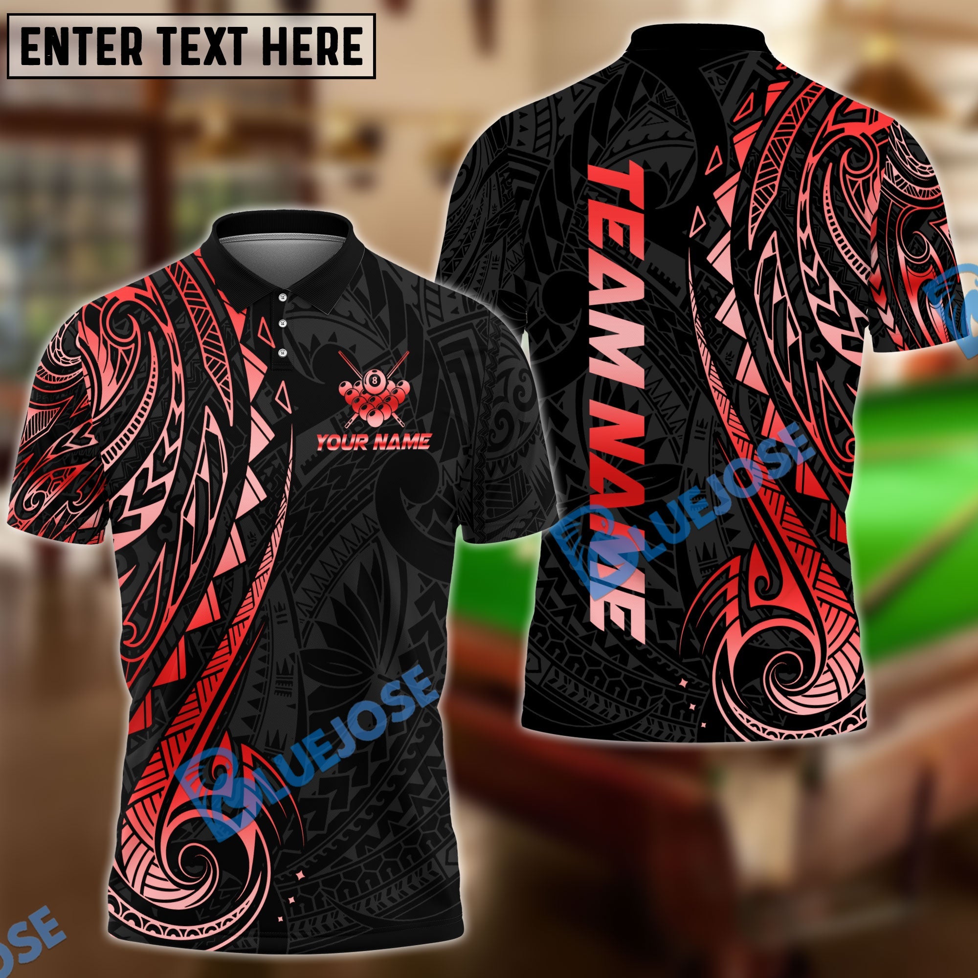 BlueJose Billiards 8 Ball Maori Gold Personalized Name, Team Name Unisex Shirt (4 Colors)