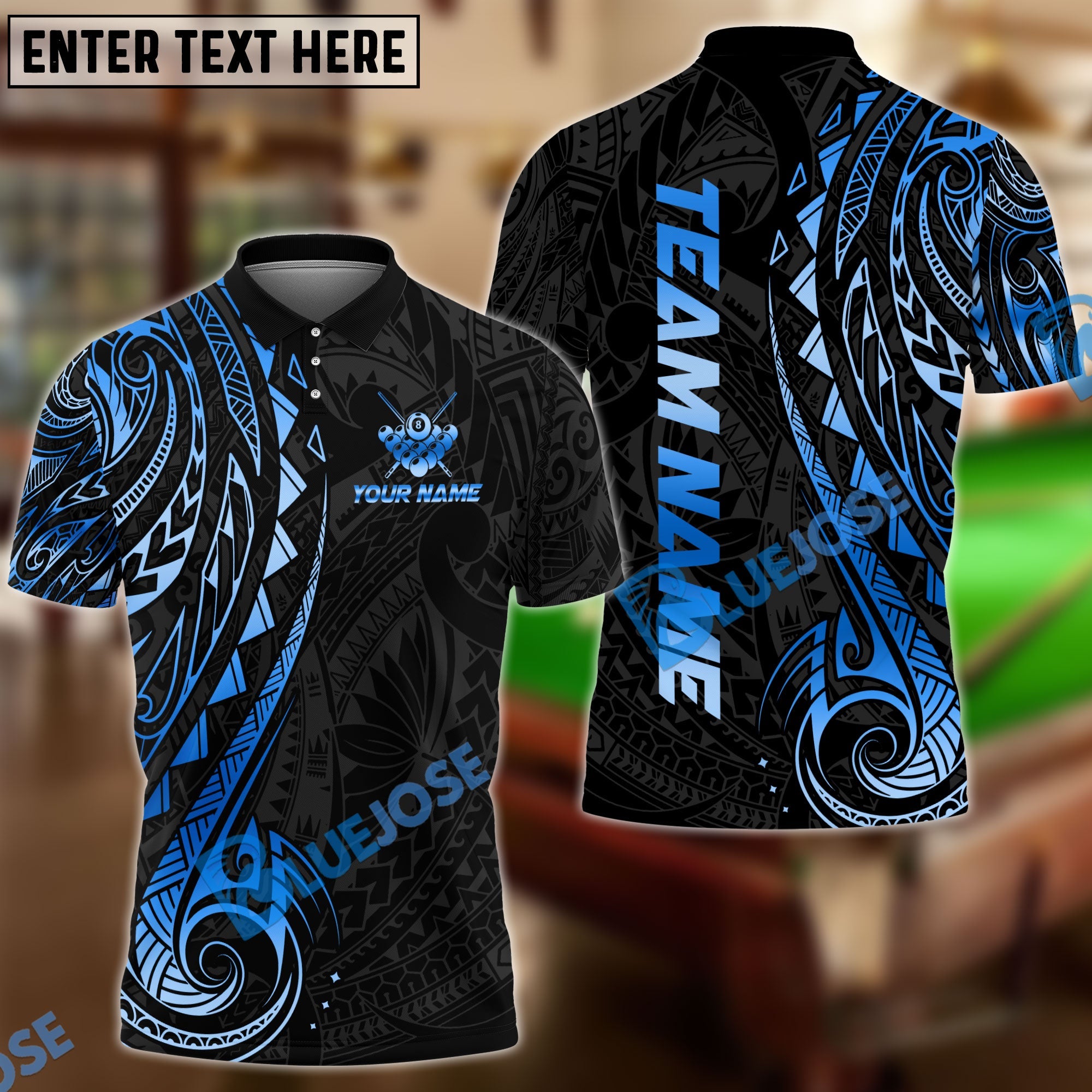 BlueJose Billiards 8 Ball Maori Gold Personalized Name, Team Name Unisex Shirt (4 Colors)