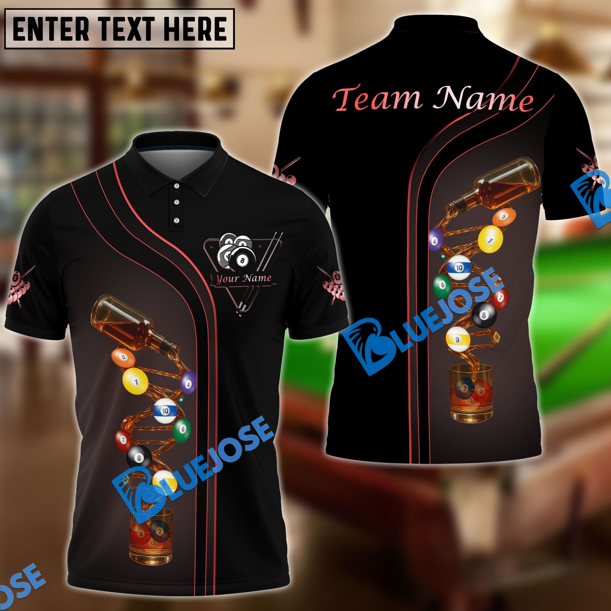 BlueJose Billiards Ball 8 Deep Fantasy Alcohol Personalized Name Shirt (4 Colors)
