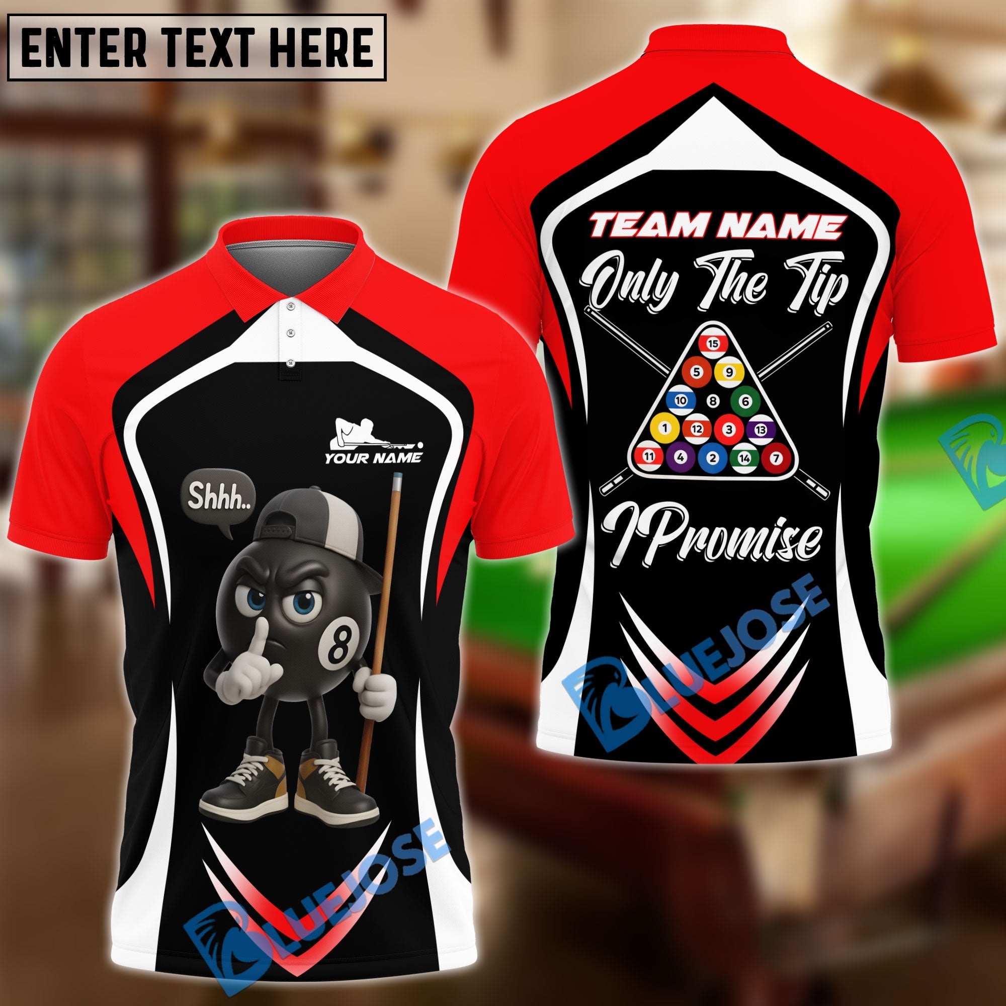 BlueJose Billiards 8-Ball Pool Only The Tip I Promise Ver Triangle Rack Personalized Name, Team Name Unisex Shirt (4 Colors)